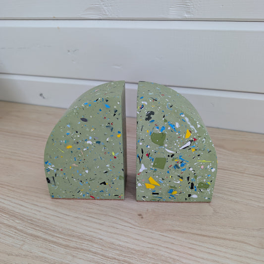 Green Terrazzo Curve Bookends