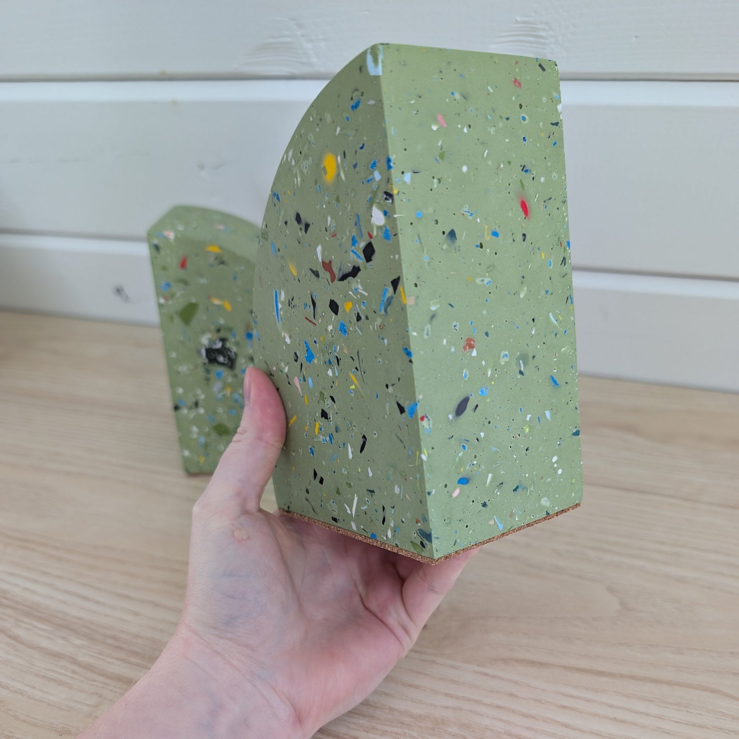 Green Terrazzo Curve Bookends