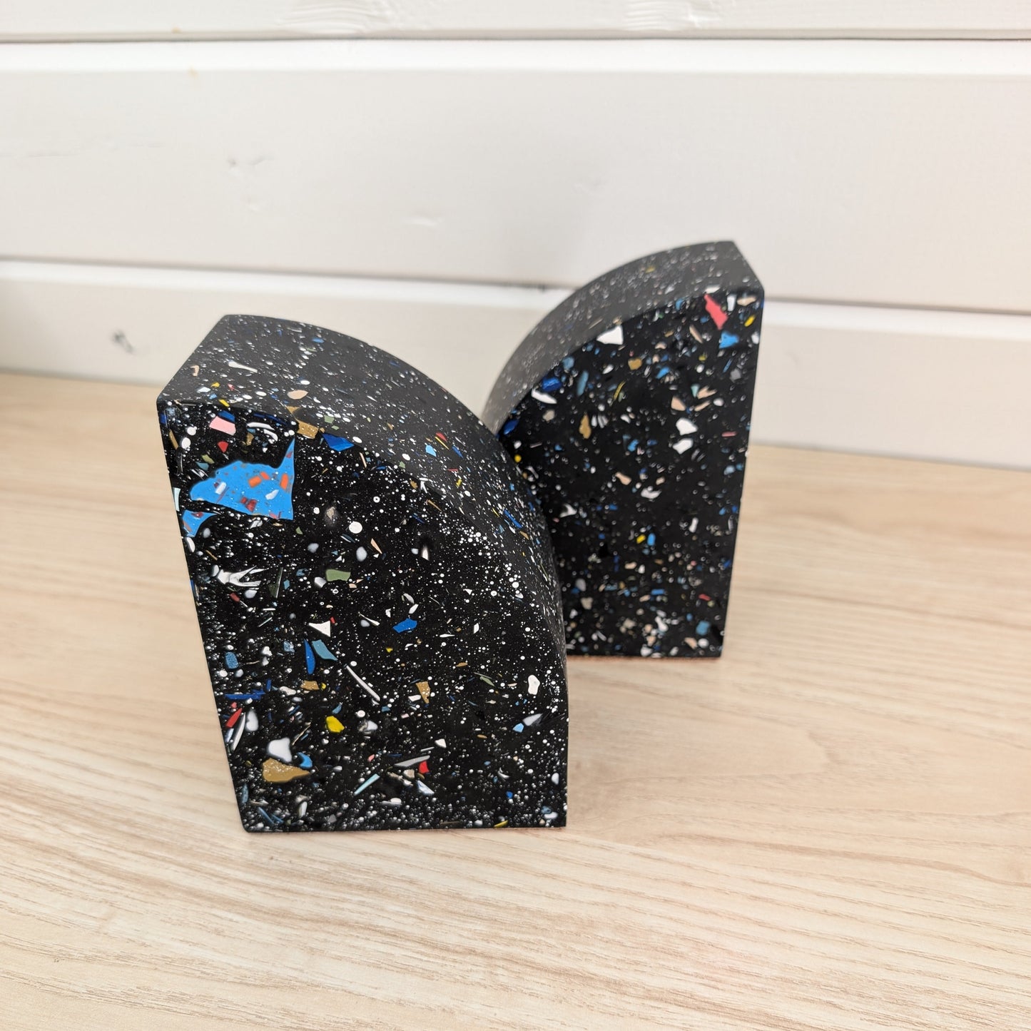 Black Terrazzo Curve Bookends