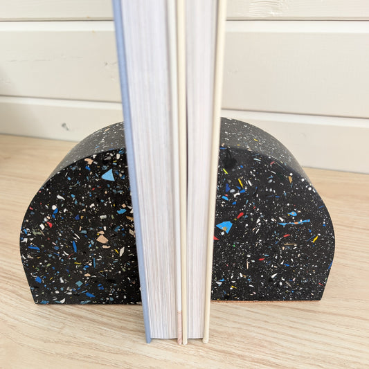 Black Terrazzo Curve Bookends