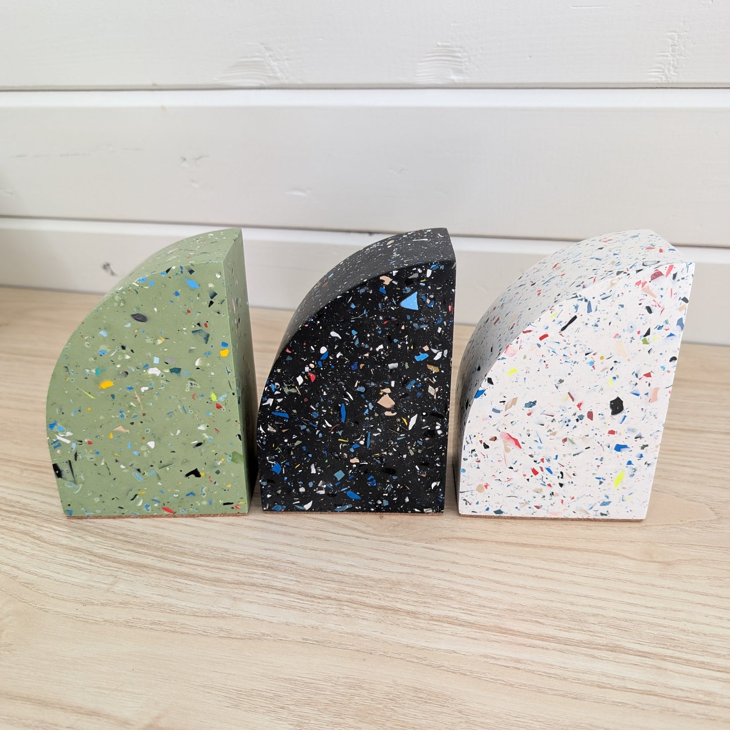 Black Terrazzo Curve Bookends