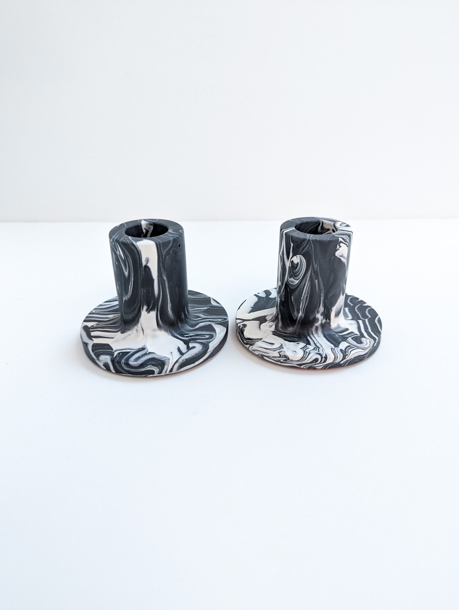 Black Marbled Taper Candle Holder