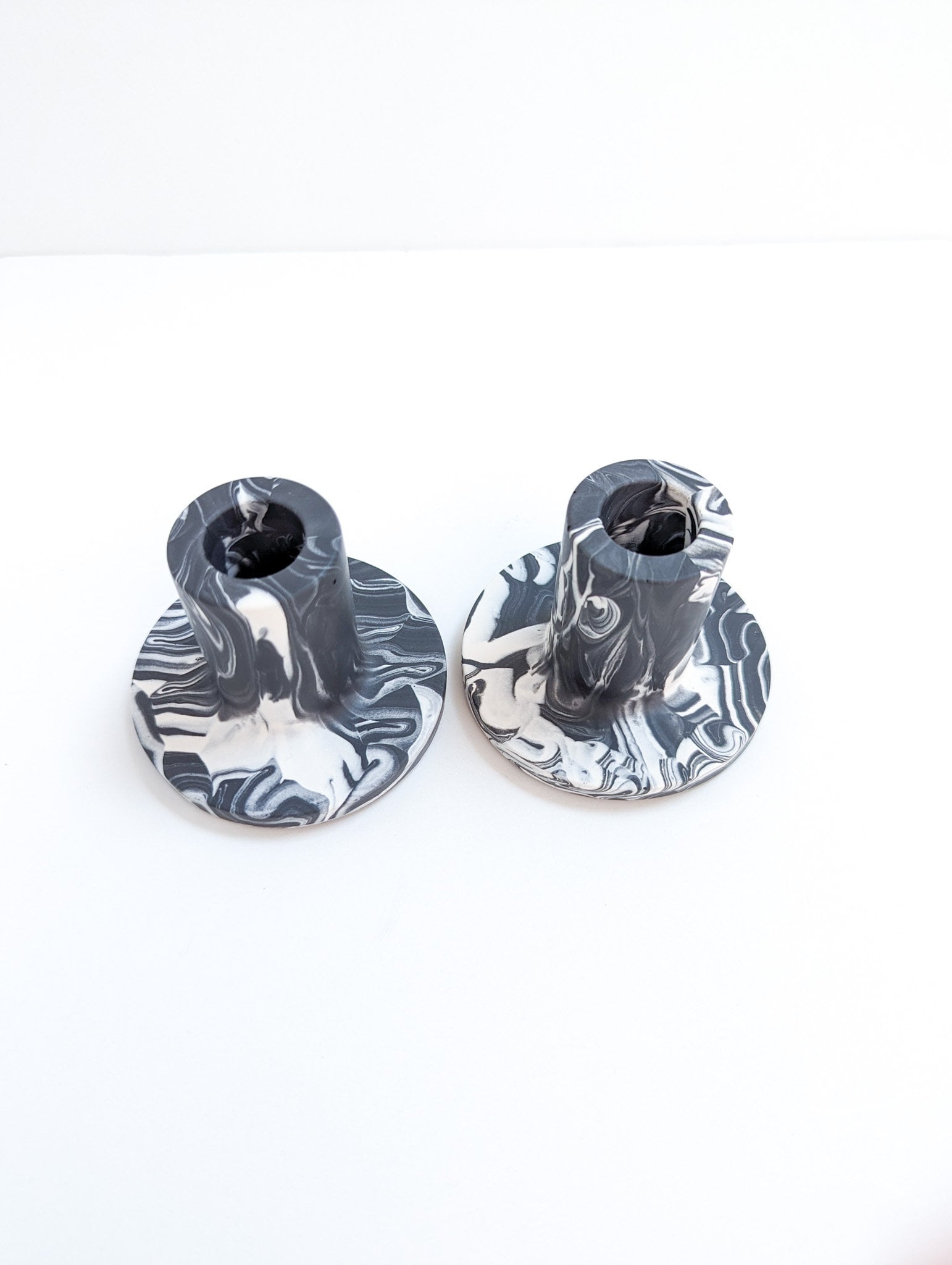 Black Marbled Taper Candle Holder