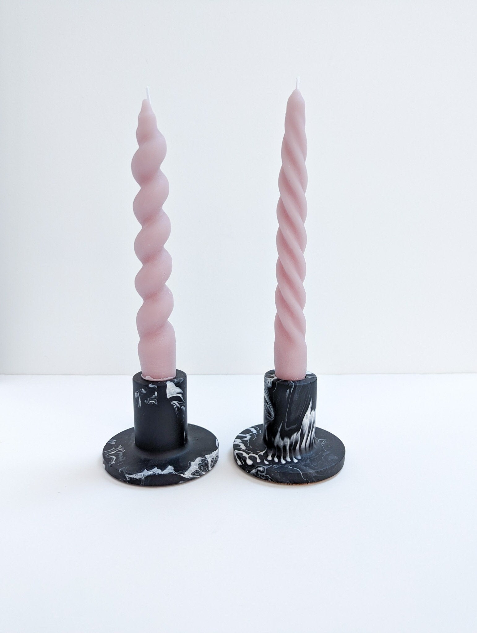 Black Marbled Taper Candle Holder