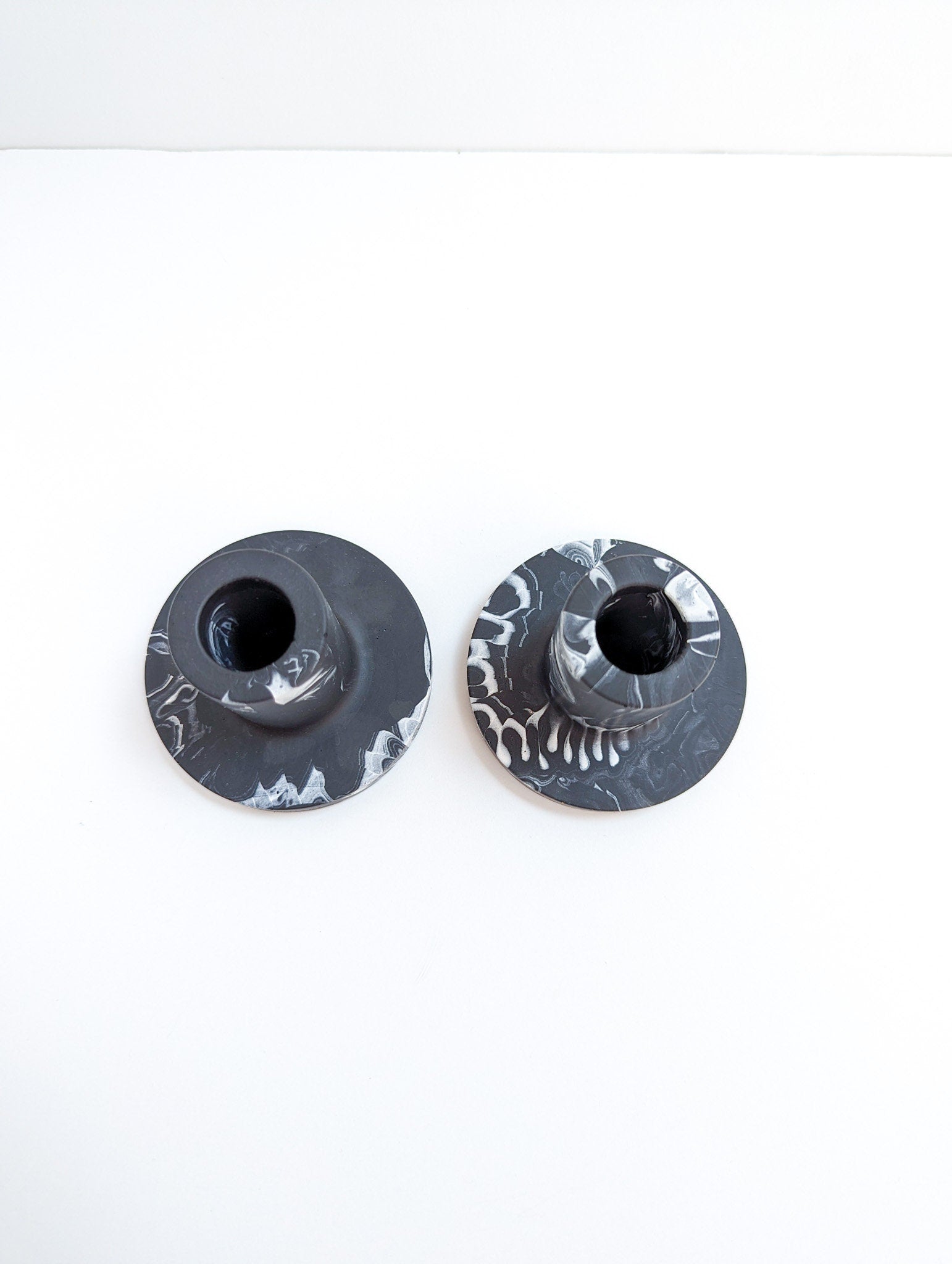 Black Marbled Taper Candle Holder
