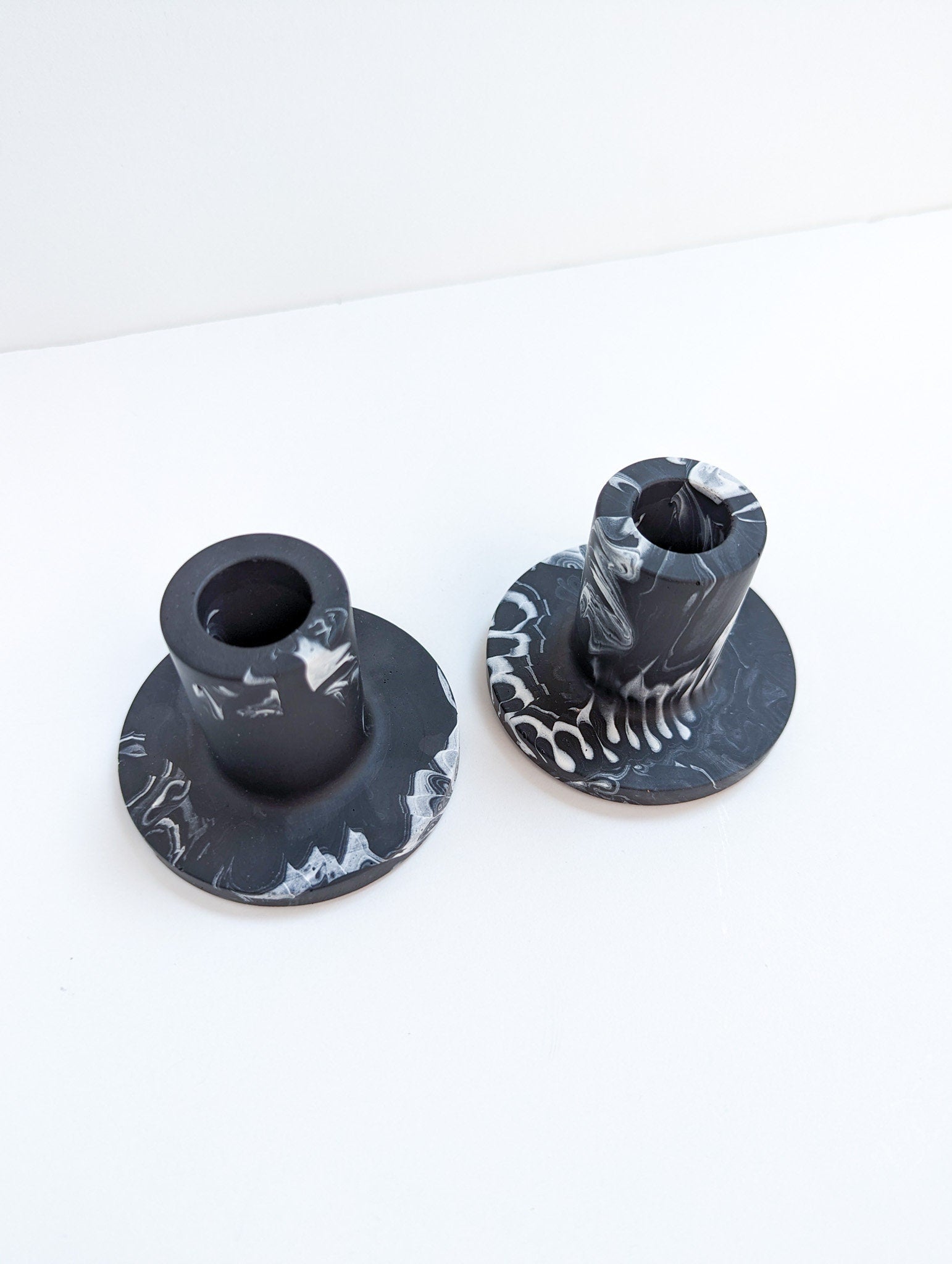 Black Marbled Taper Candle Holder