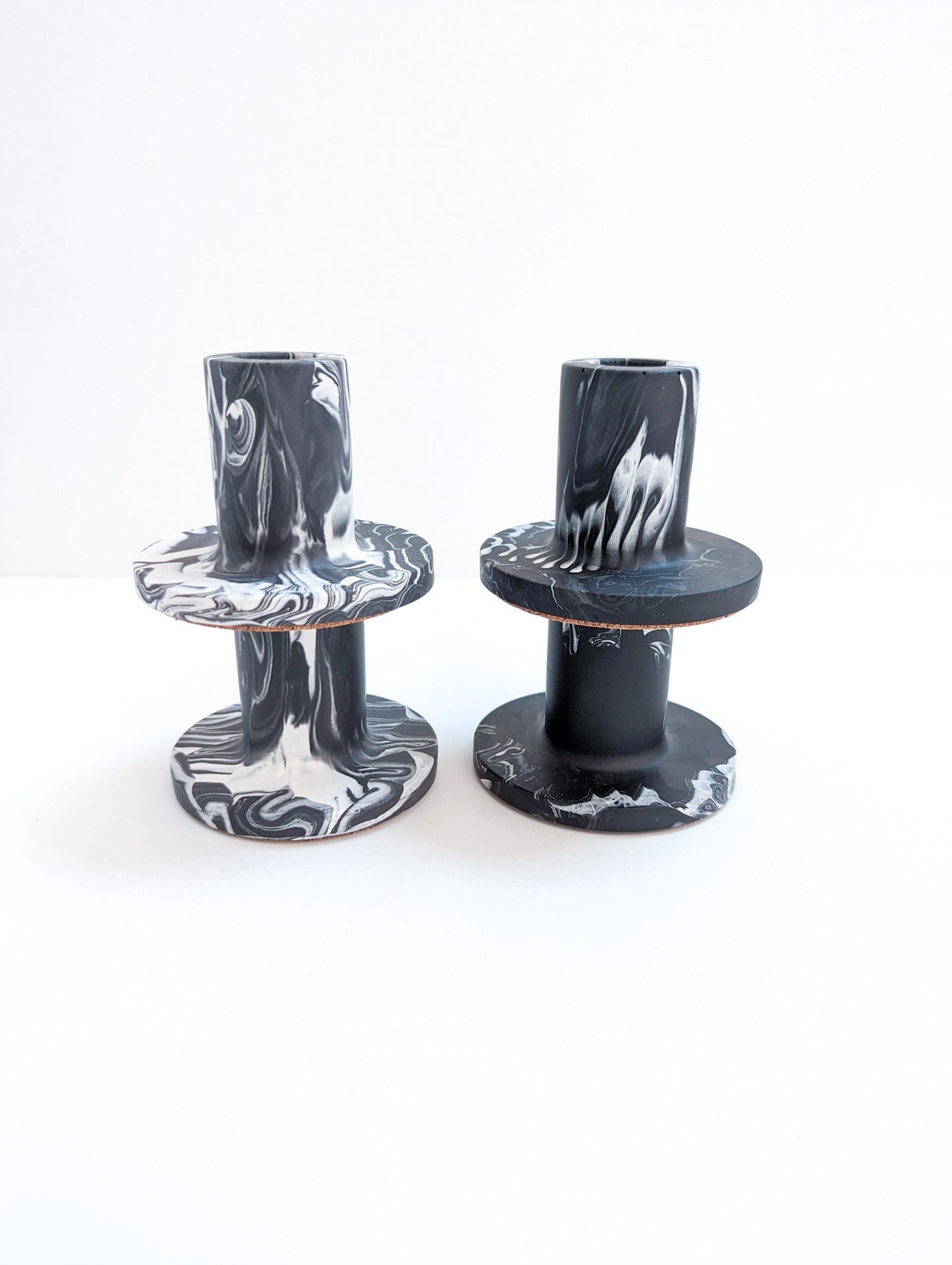Black Marbled Taper Candle Holder