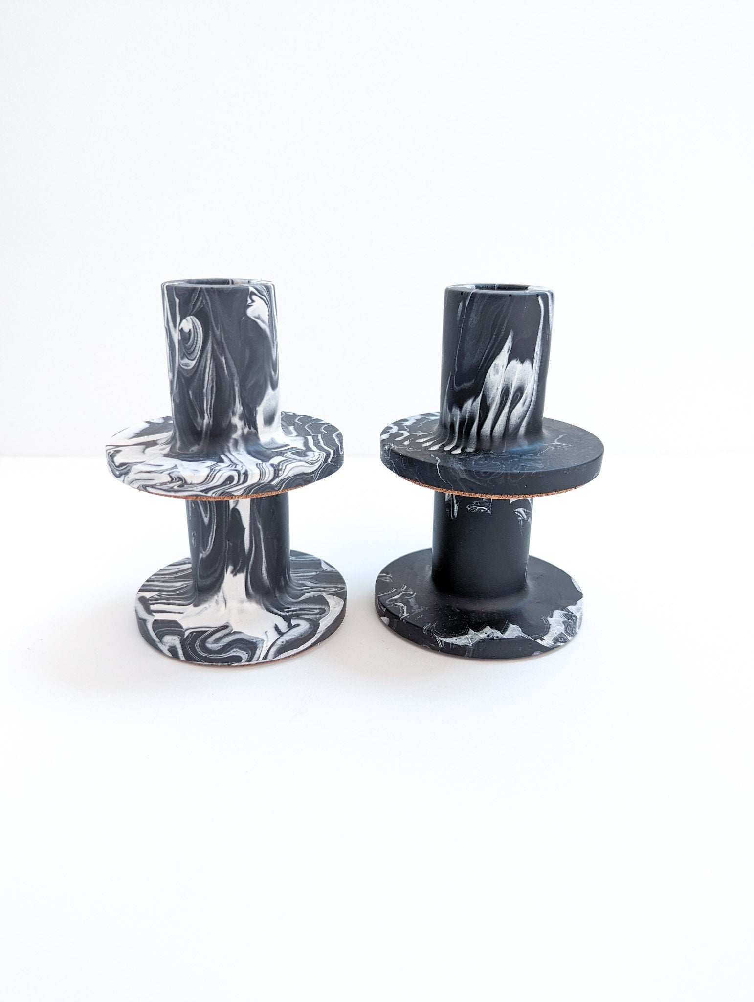 Black Marbled Taper Candle Holder