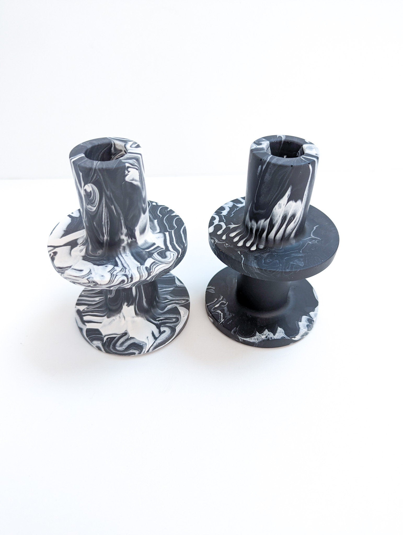 Black Marbled Taper Candle Holder