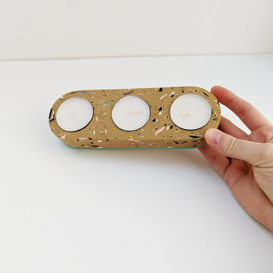 Tan Terrazzo Tealight Trio Candleholder