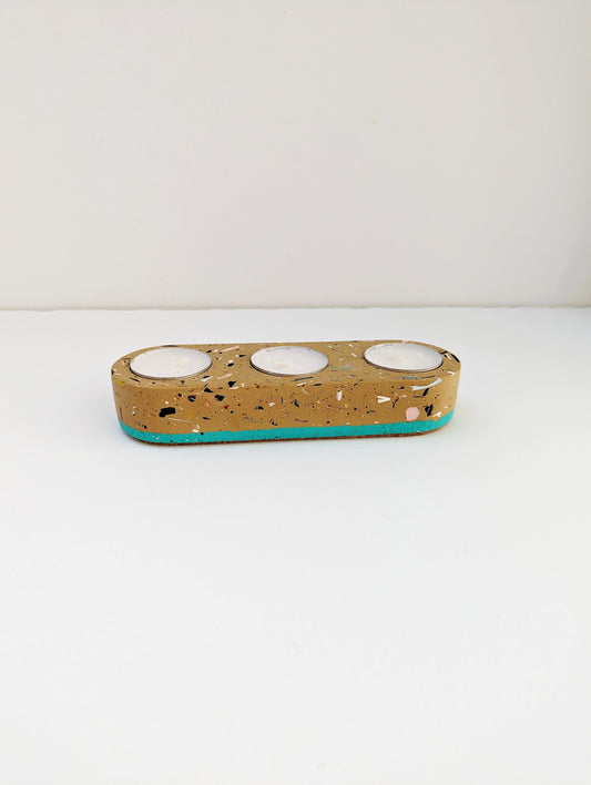 Tan Terrazzo Tealight Trio Candleholder