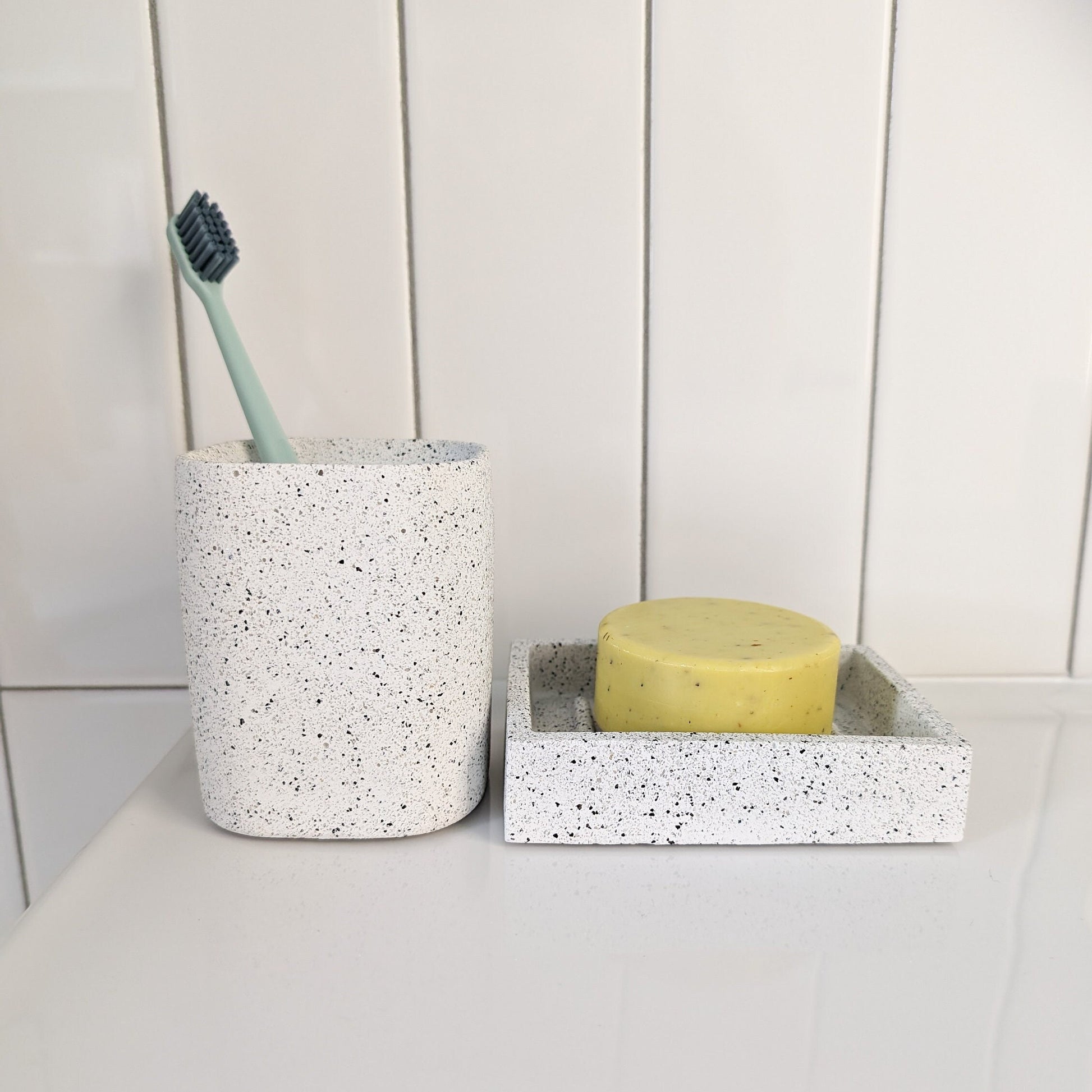 White Stone Concrete Toothbrush Holder - Discounted