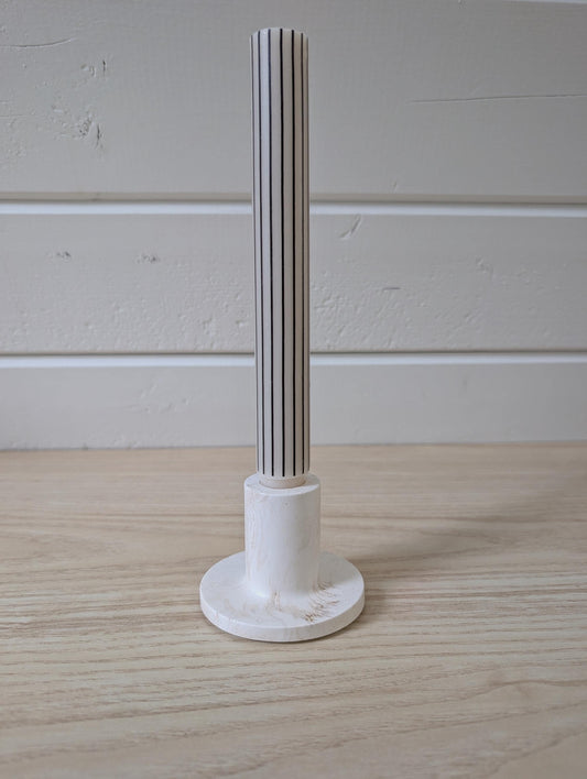 White & Tan Marbled Taper Candle Holder Set