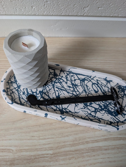Blue & White Abstract Pattern Oval Tray