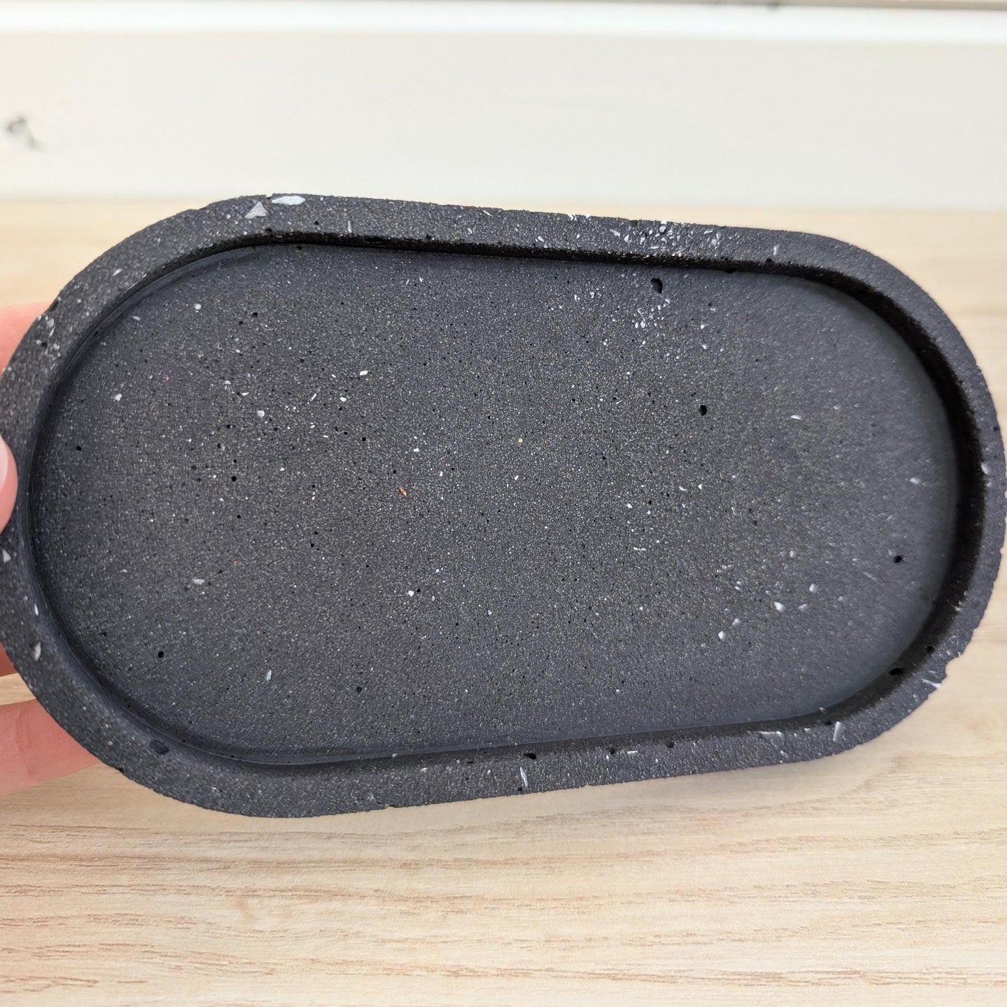 Minimalist Black Concrete Oval Tray for Bathroom & Skincare