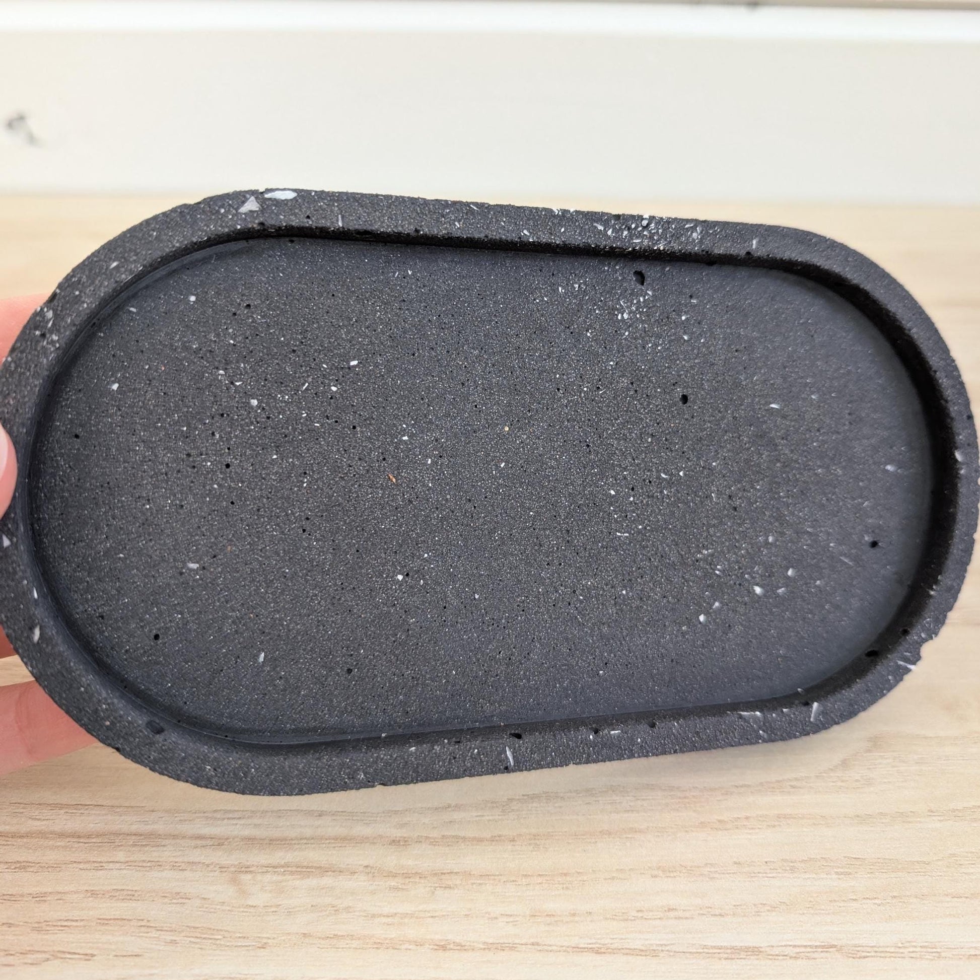 Minimalist Black Concrete Oval Tray for Bathroom & Skincare