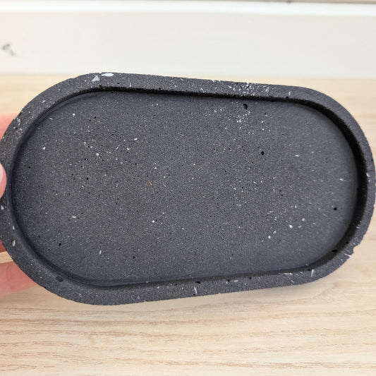 Minimalist Black Concrete Oval Tray for Bathroom & Skincare