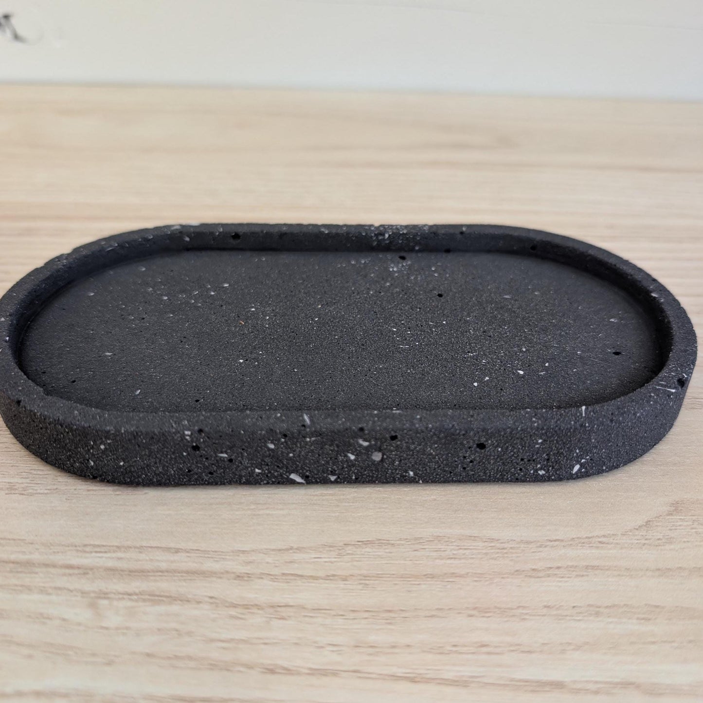 Minimalist Black Concrete Oval Tray for Bathroom & Skincare