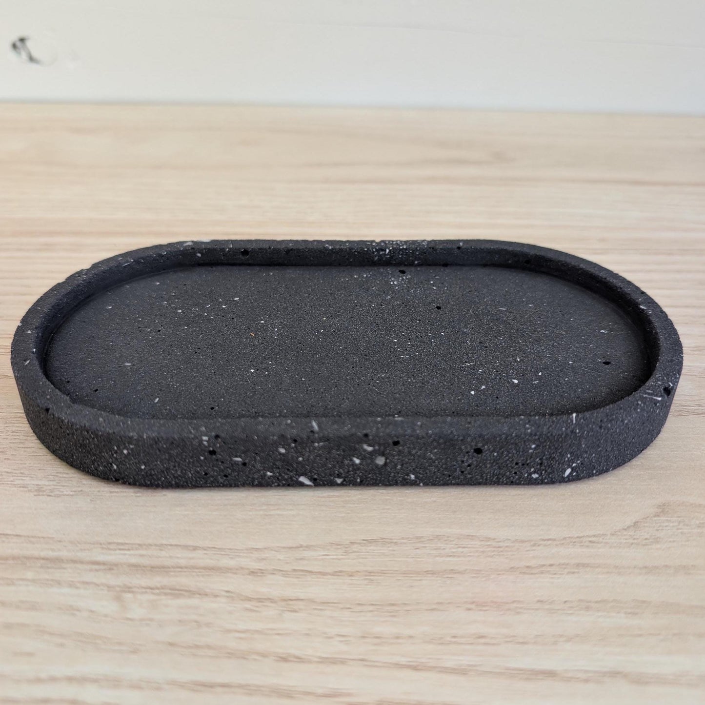 Minimalist Black Concrete Oval Tray for Bathroom & Skincare