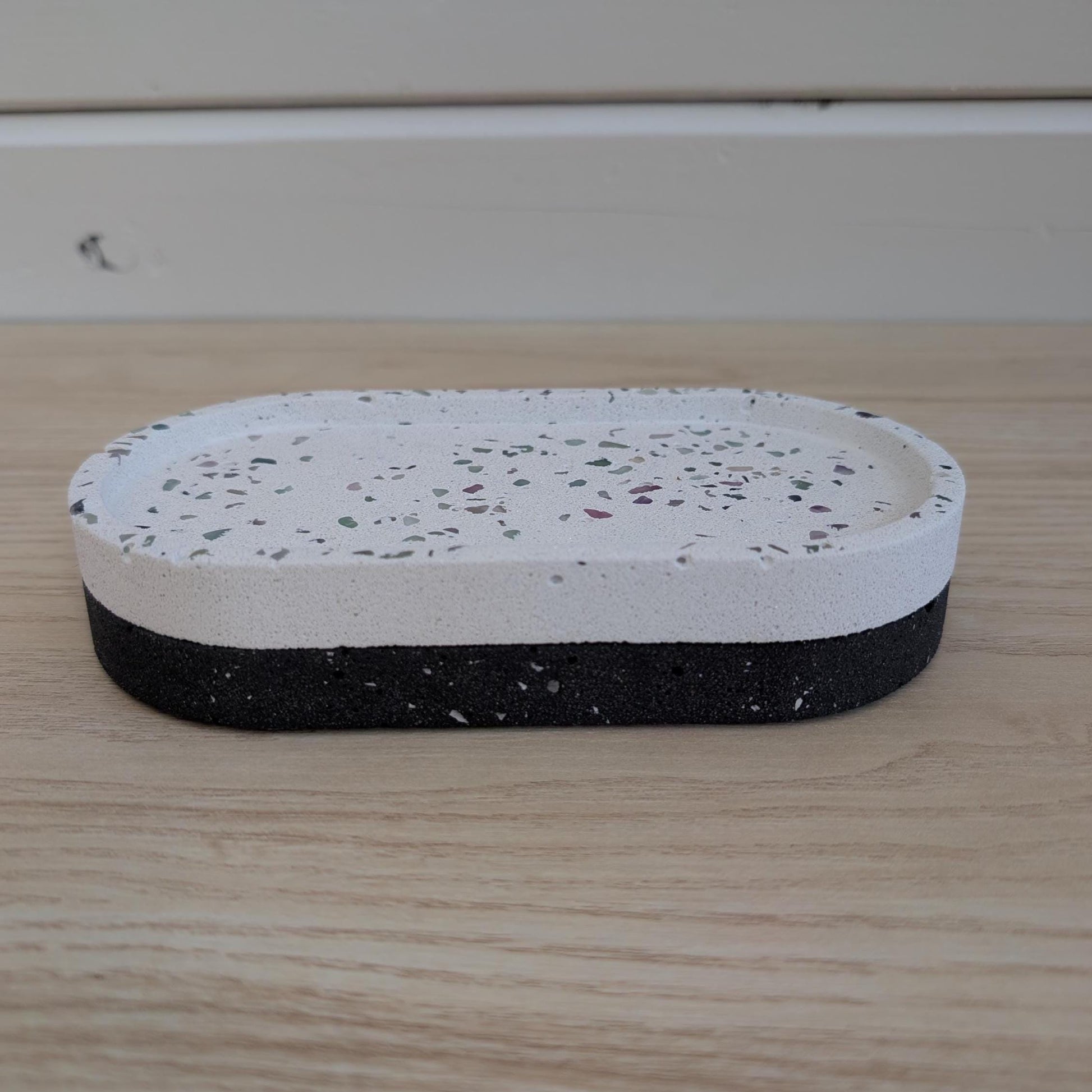 Minimalist Black Concrete Oval Tray for Bathroom & Skincare