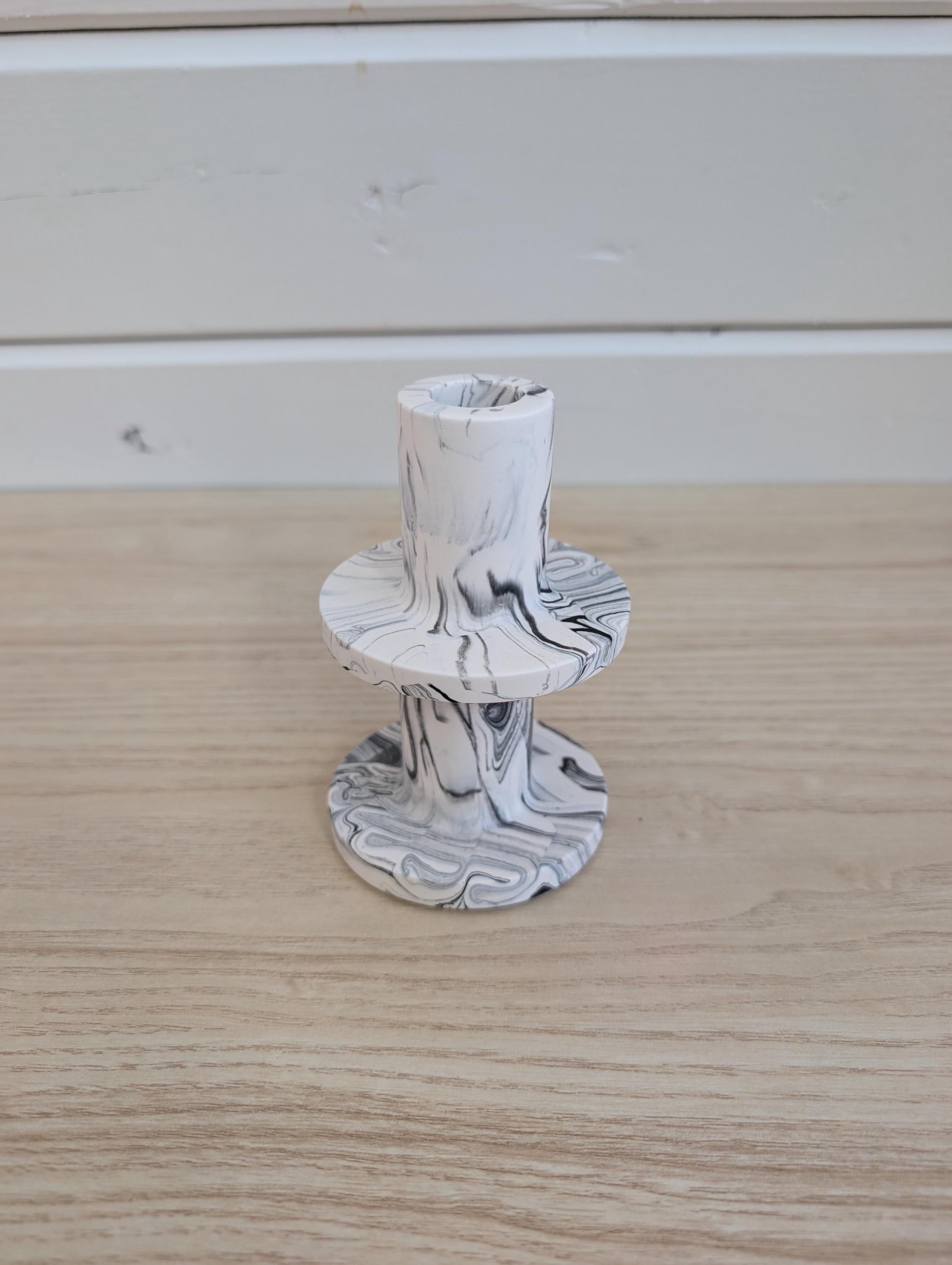 White & Black Marbled Taper Candle Holder Set