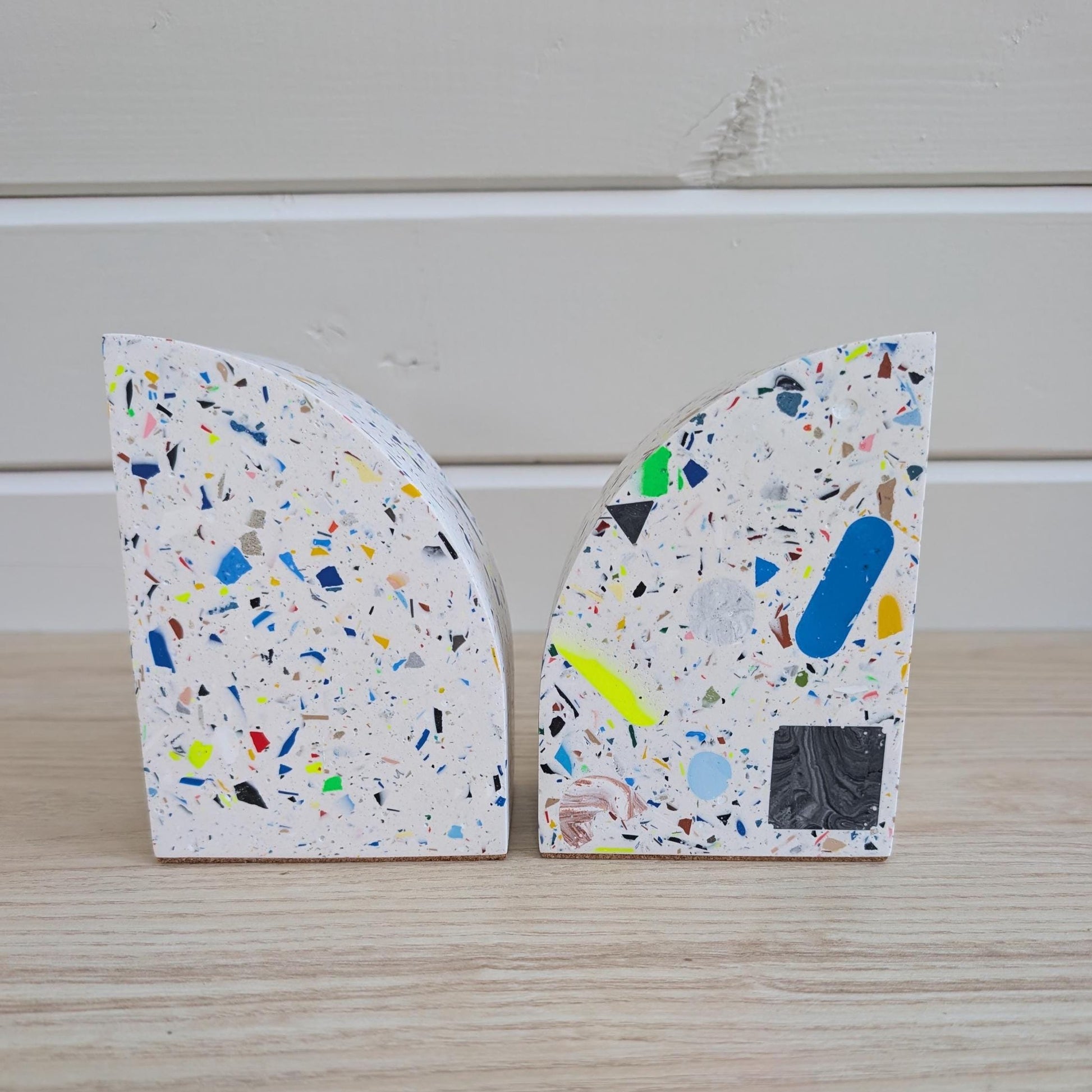 Multicolor Geometric Eco-Friendly Terrazzo Bookends