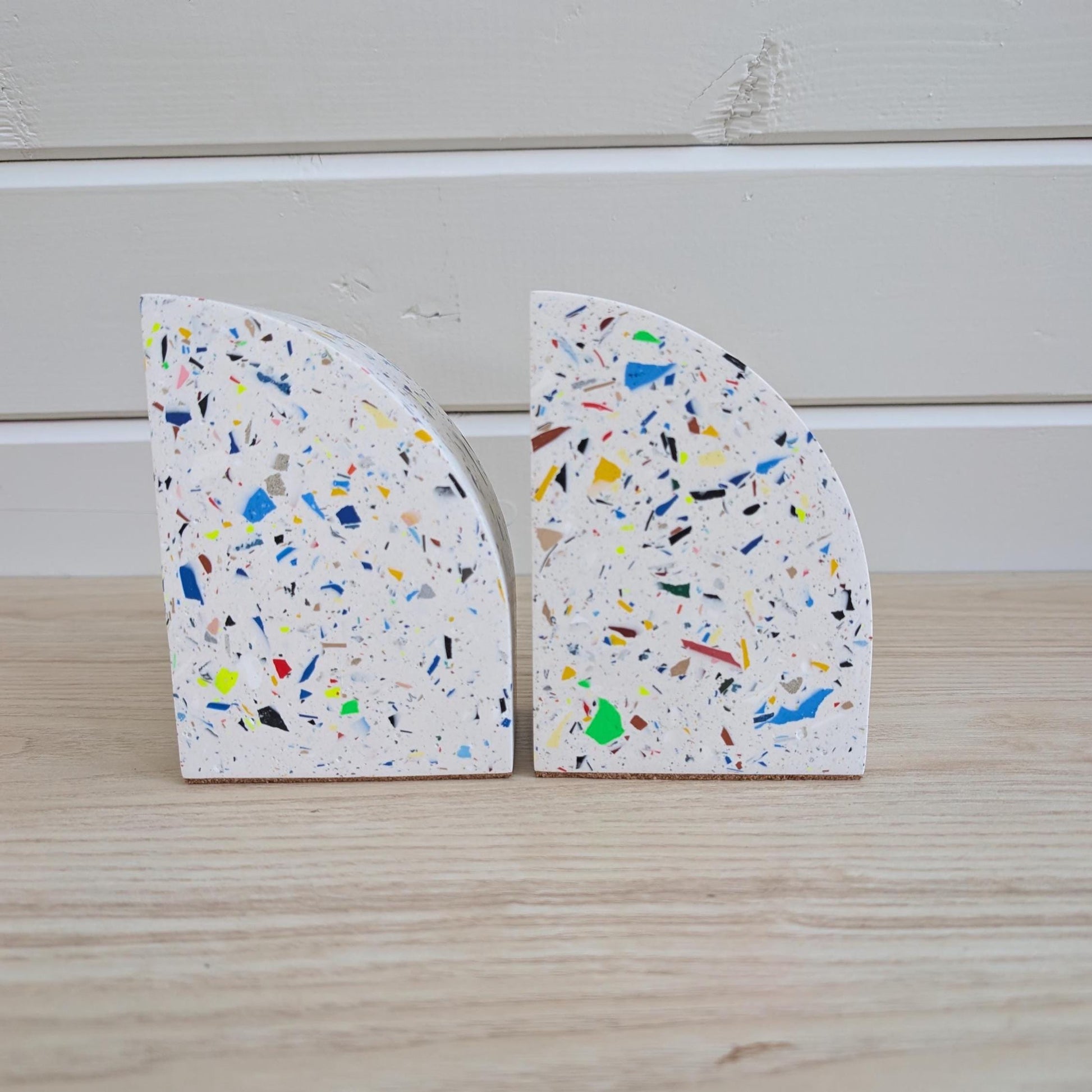 Multicolor Geometric Eco-Friendly Terrazzo Bookends