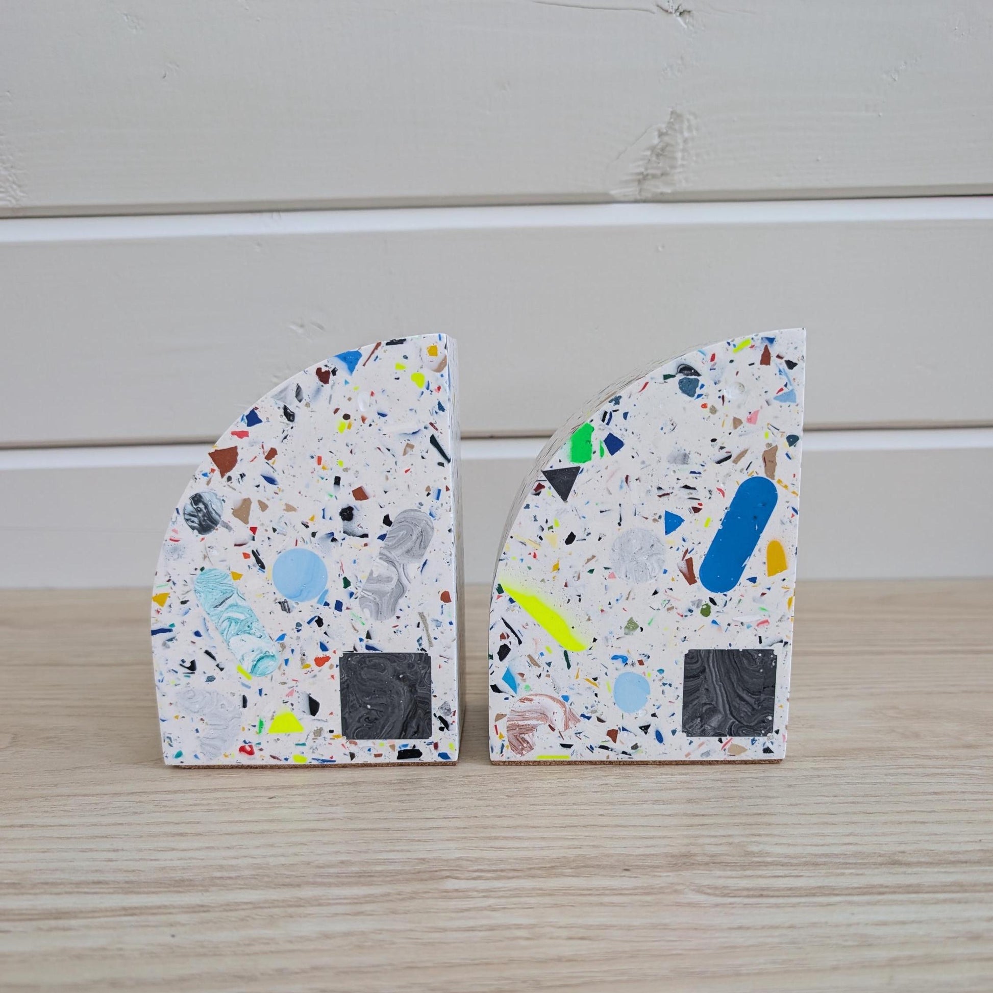 Multicolor Geometric Eco-Friendly Terrazzo Bookends
