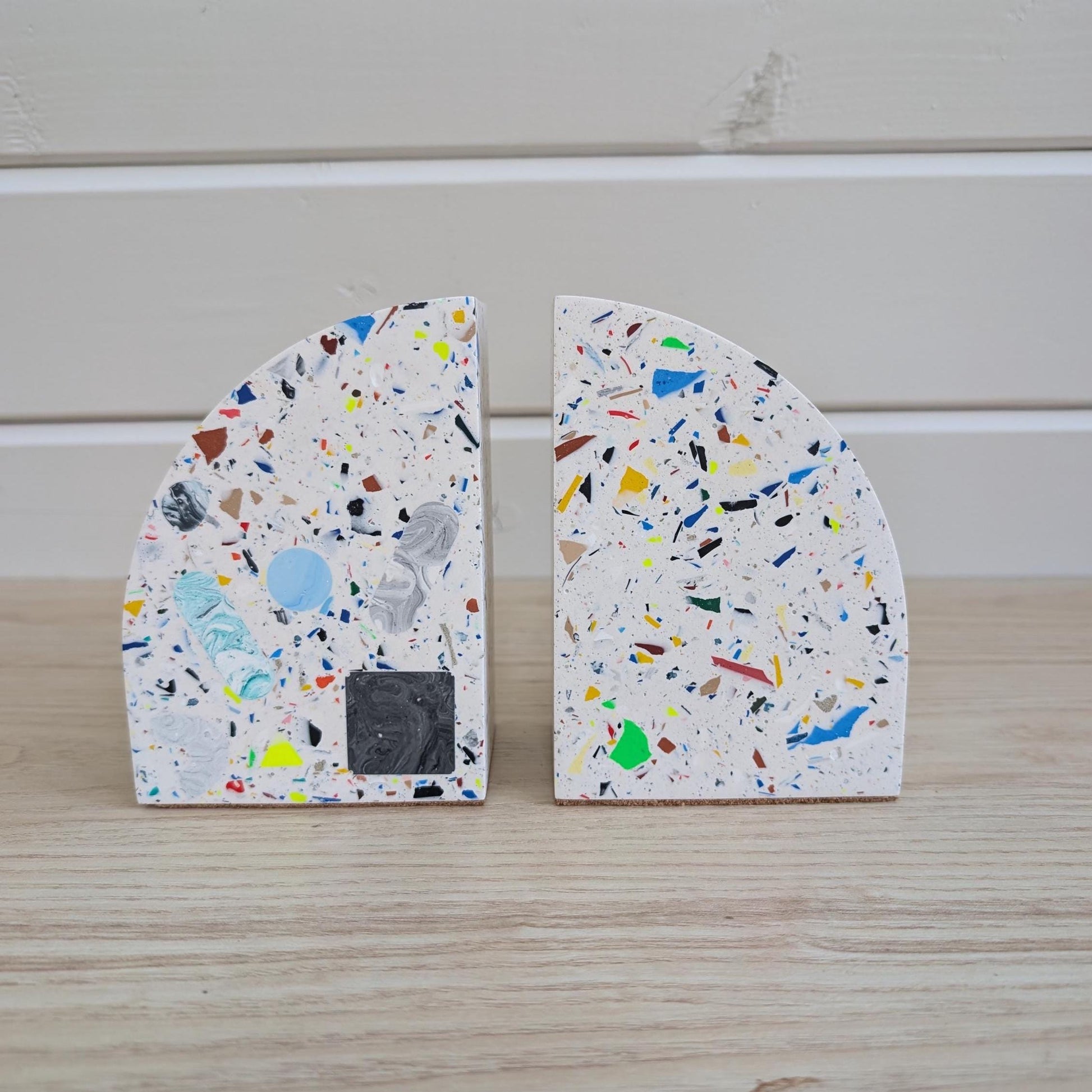 Multicolor Geometric Eco-Friendly Terrazzo Bookends