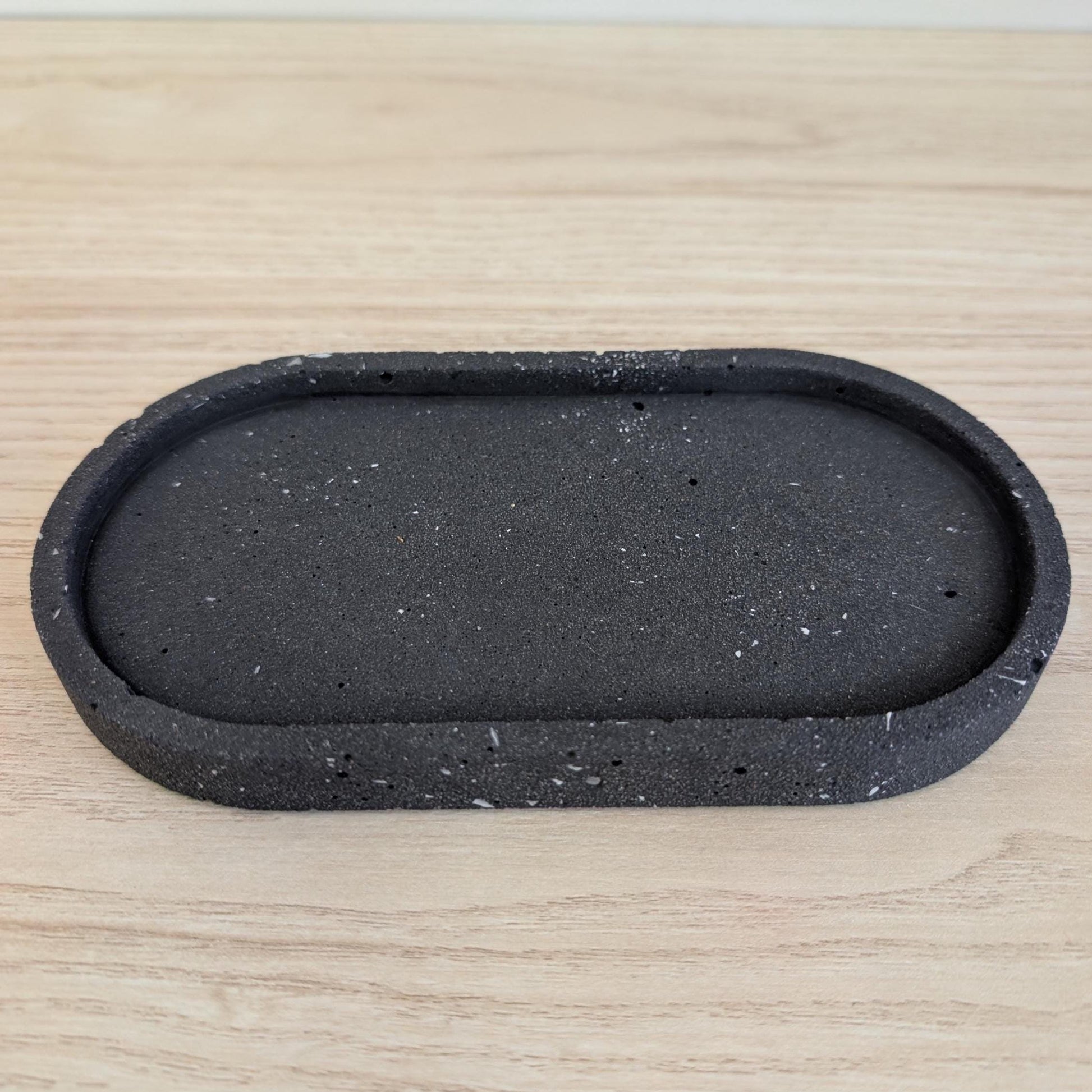 Minimalist Black Concrete Oval Tray for Bathroom & Skincare