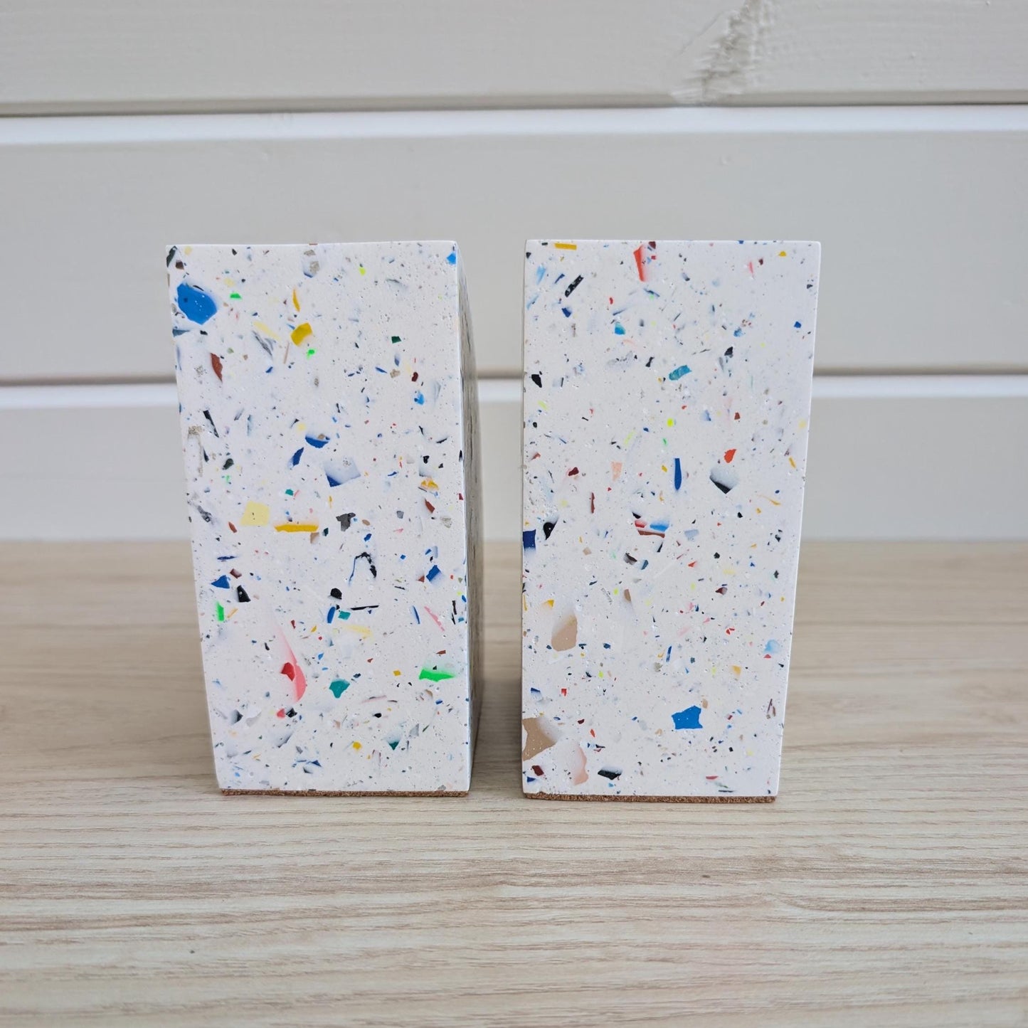 Multicolor Geometric Eco-Friendly Terrazzo Bookends