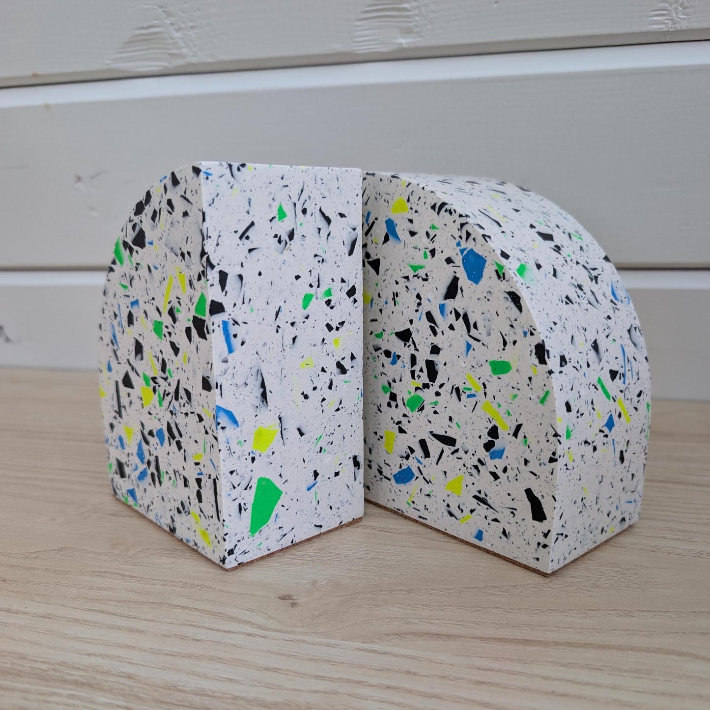 Multicolor Neon Eco-Friendly Terrazzo Bookends