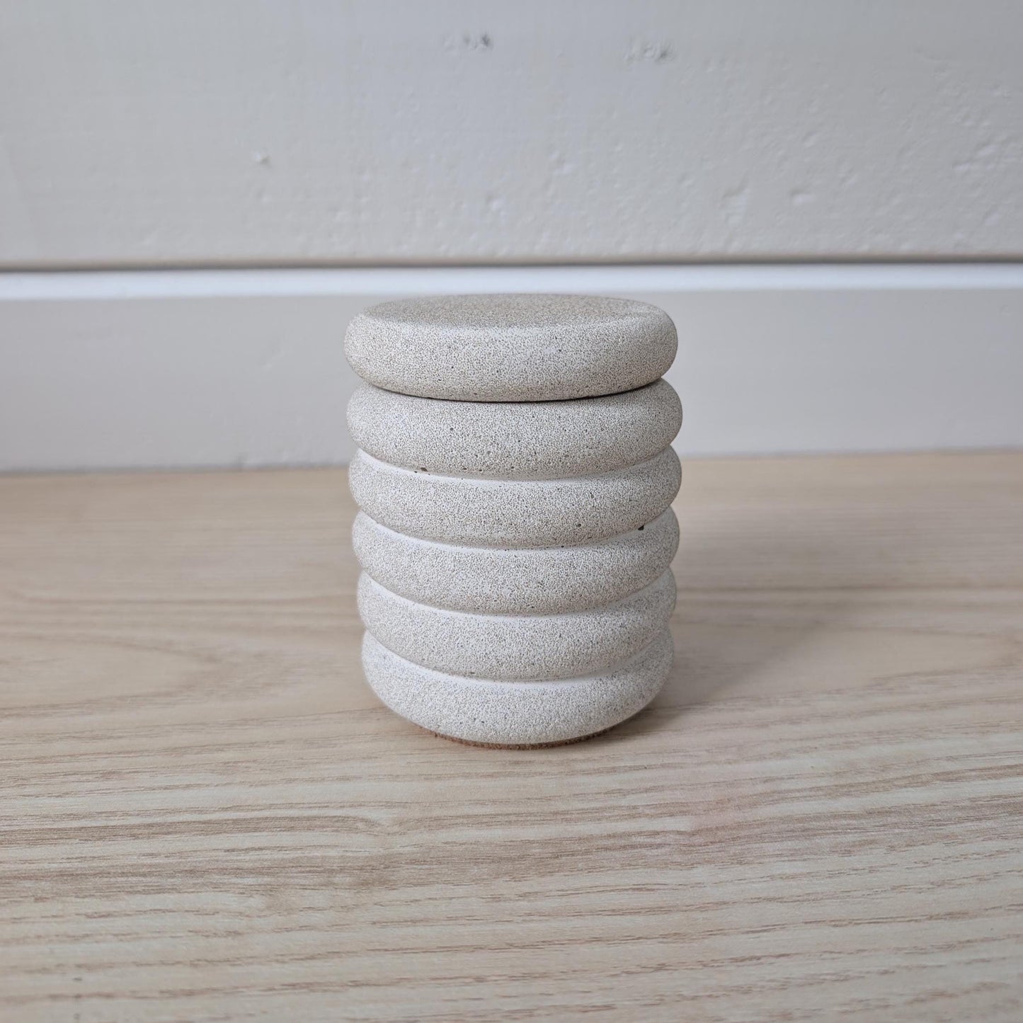 Concrete Lidded Jar, Modern Desk Organizer, Scalloped Bathroom Catchall Jar