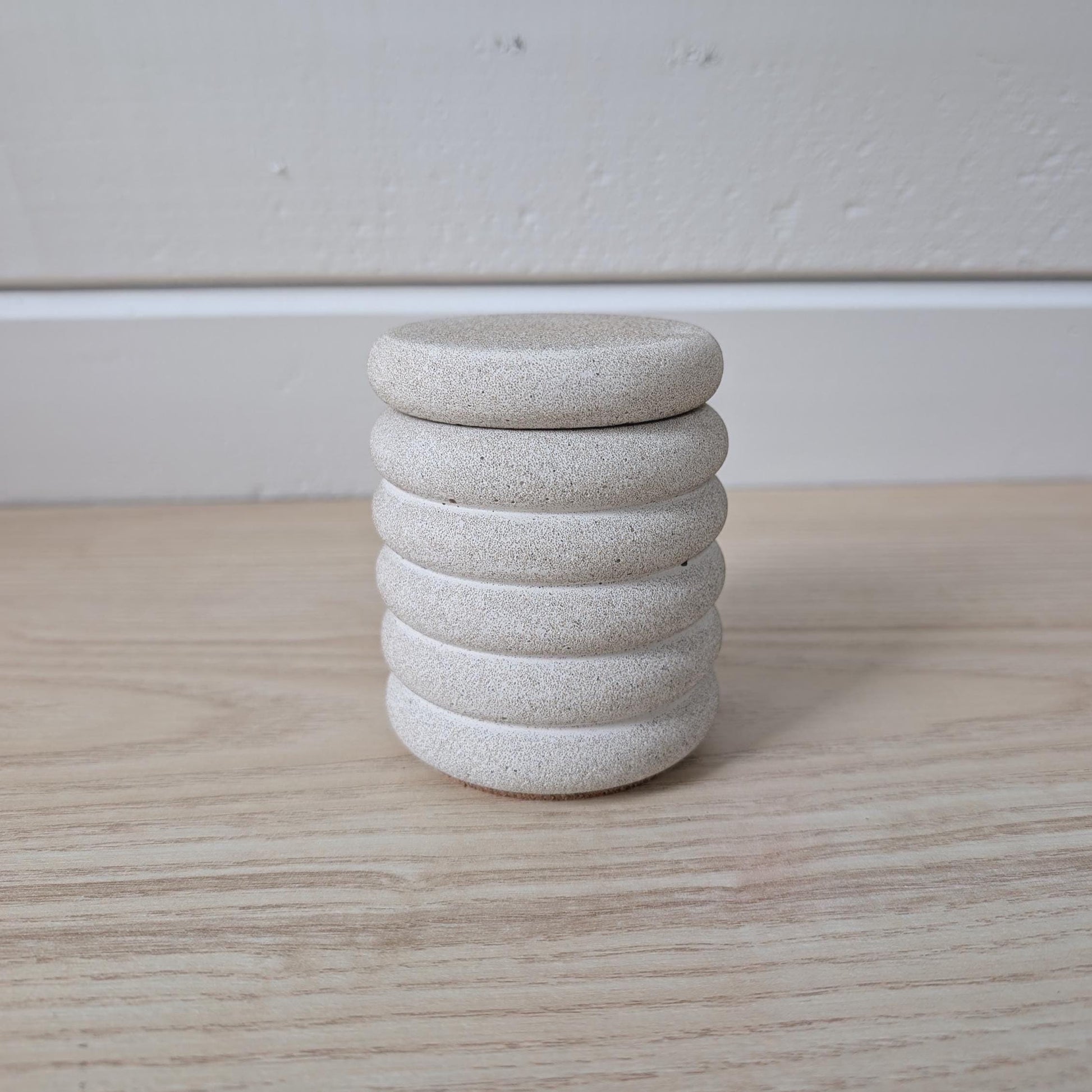 Concrete Lidded Jar, Modern Desk Organizer, Scalloped Bathroom Catchall Jar
