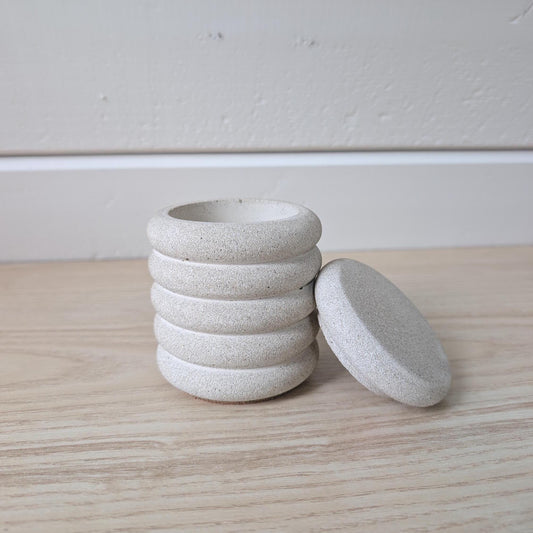 Concrete Lidded Jar, Modern Desk Organizer, Scalloped Bathroom Catchall Jar