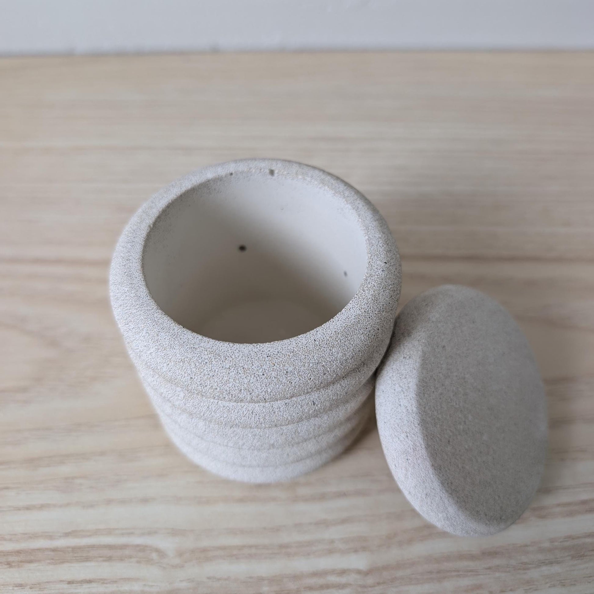 Concrete Lidded Jar, Modern Desk Organizer, Scalloped Bathroom Catchall Jar