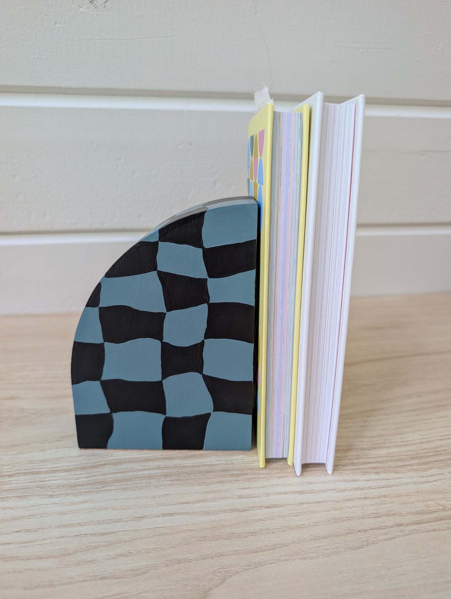 Curvy Checkered Bookend, Modern Maximalist Bookend
