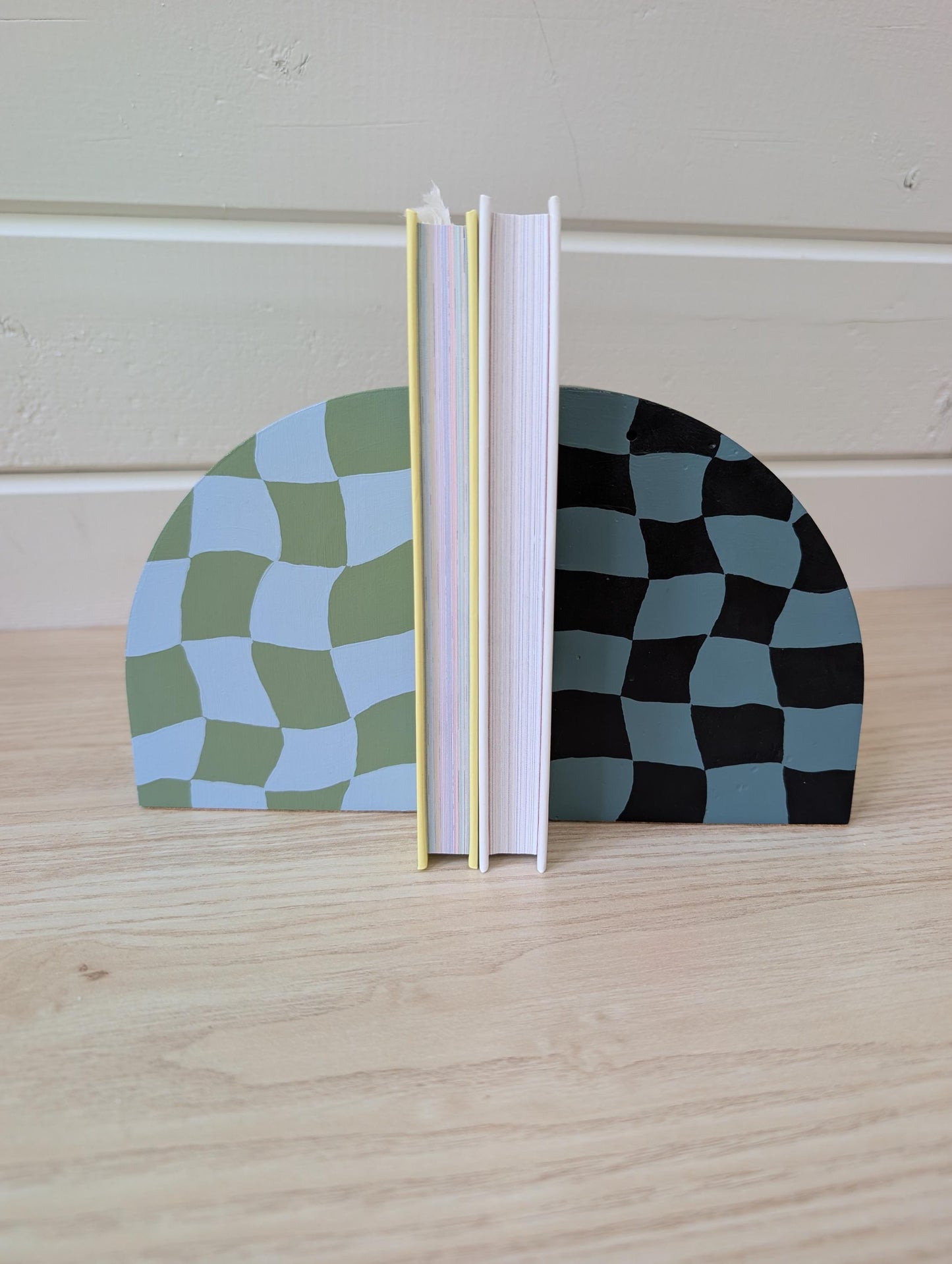 Curvy Checkered Bookend, Modern Maximalist Bookend