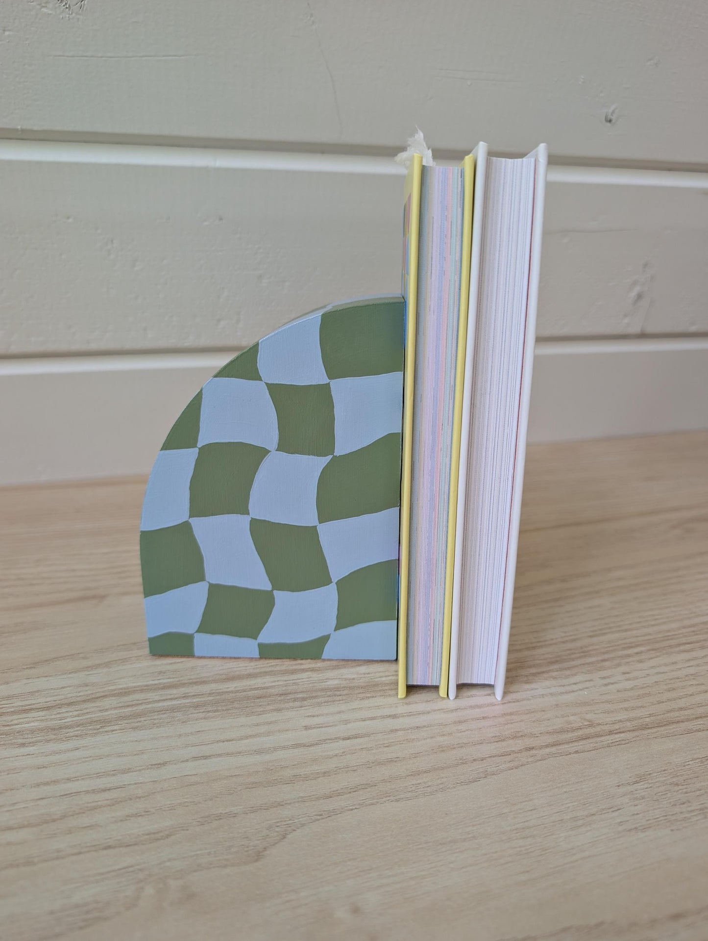 Painted Curvy Checkered Bookend, Modern Maximalist Bookend