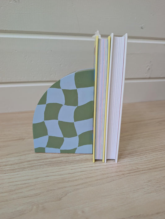 Painted Curvy Checkered Bookend, Modern Maximalist Bookend