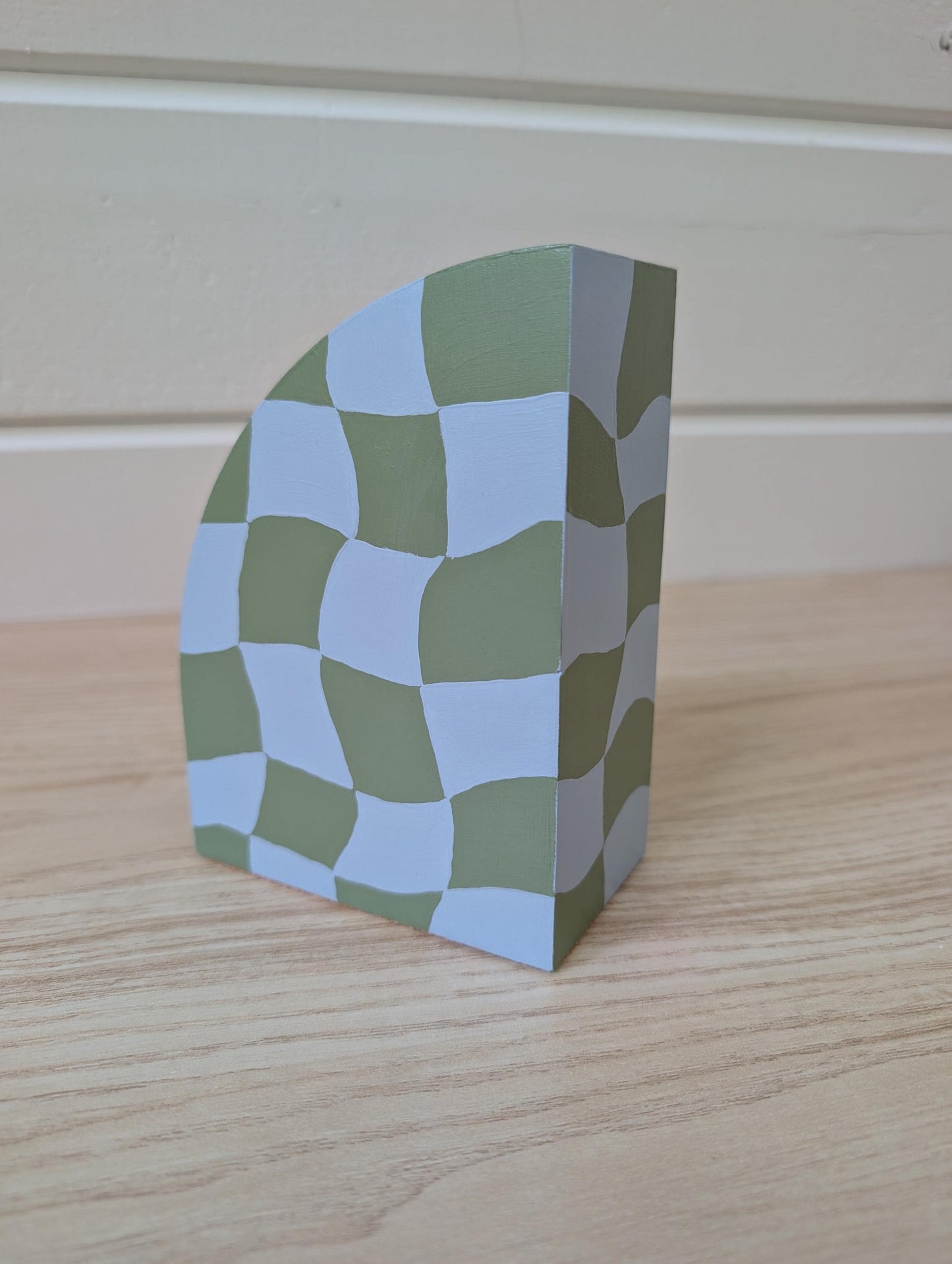 Painted Curvy Checkered Bookend, Modern Maximalist Bookend