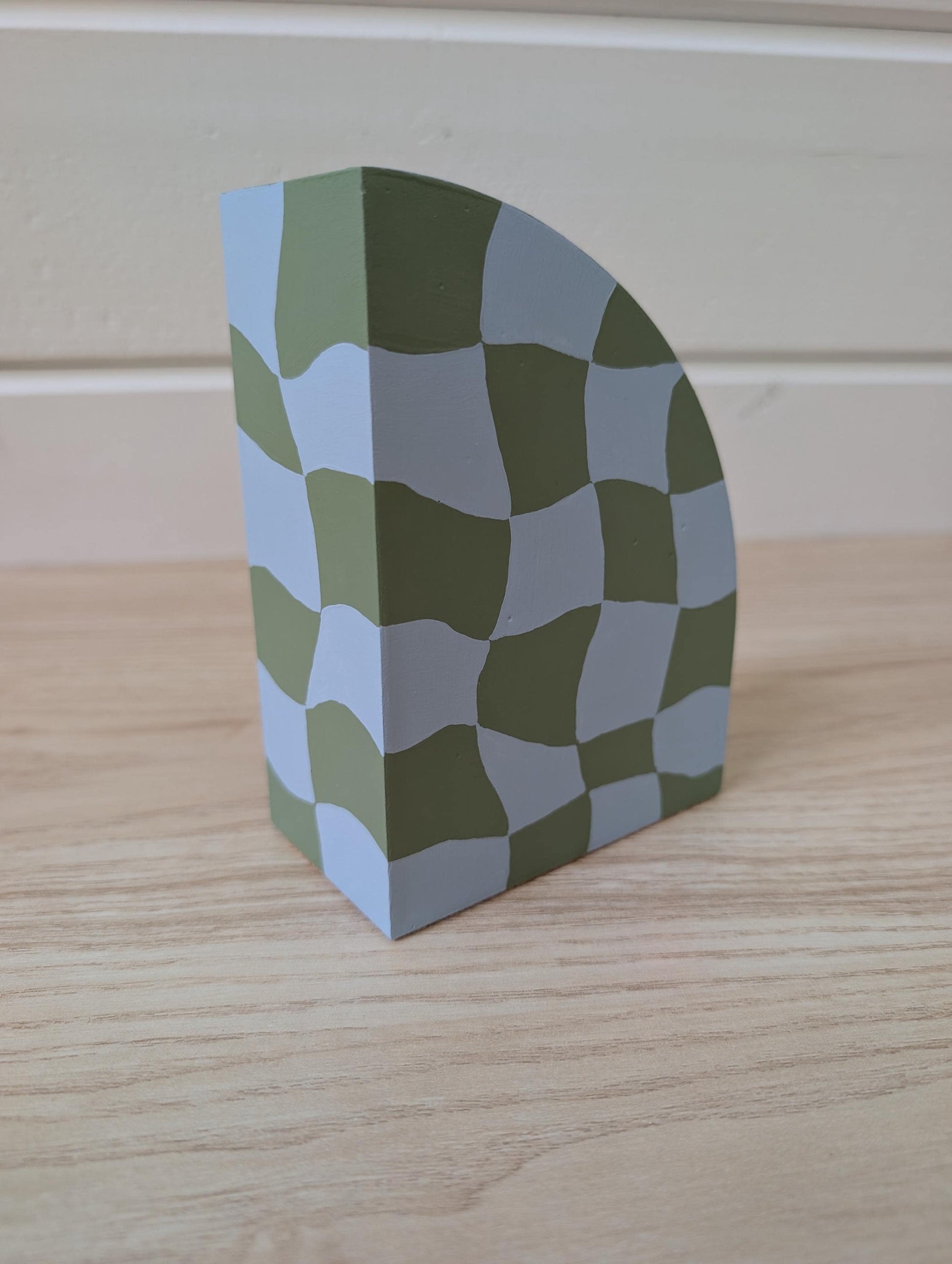 Painted Curvy Checkered Bookend, Modern Maximalist Bookend