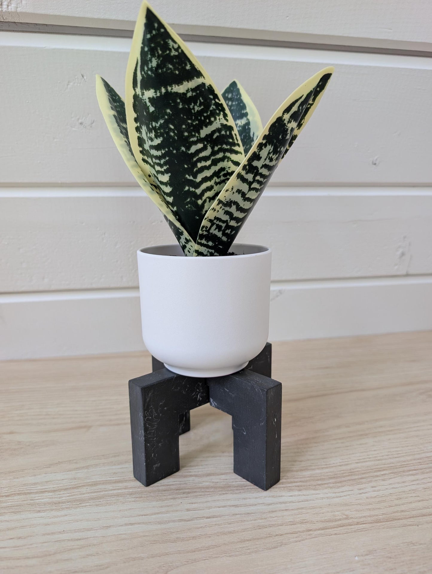 Black and White Marbled Plant Stand, Neutral Plant Riser, Indoor Pedestal