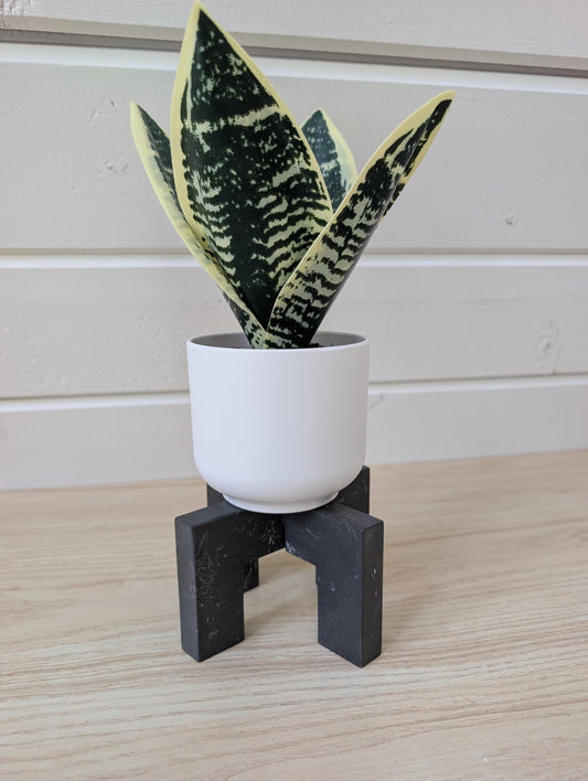 Black and White Marbled Plant Stand, Neutral Plant Riser, Indoor Pedestal