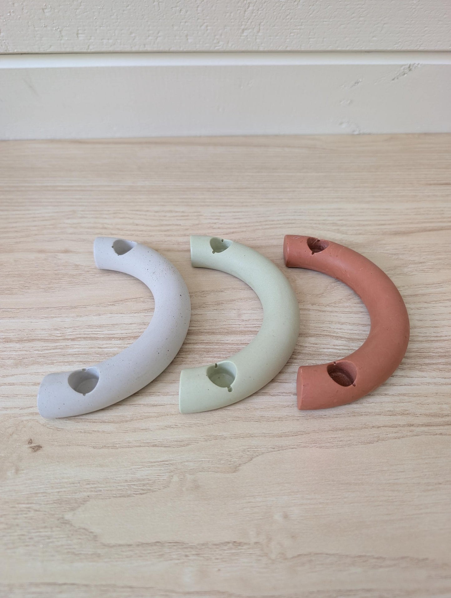 Crescent Mini Taper Holder, Minimalist Concrete Mini Candleholder
