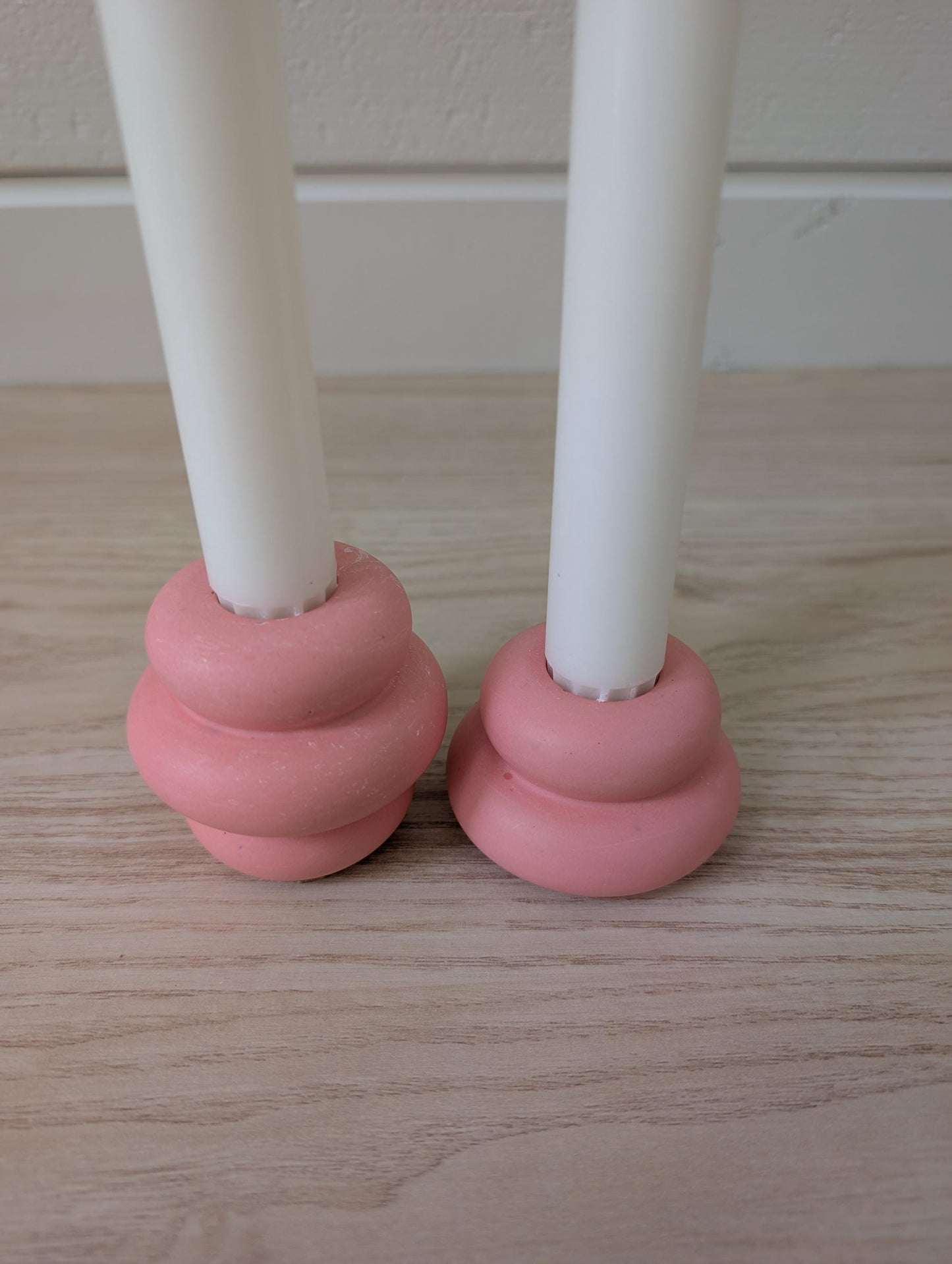 Pink Marbled Candlestick Holder Set