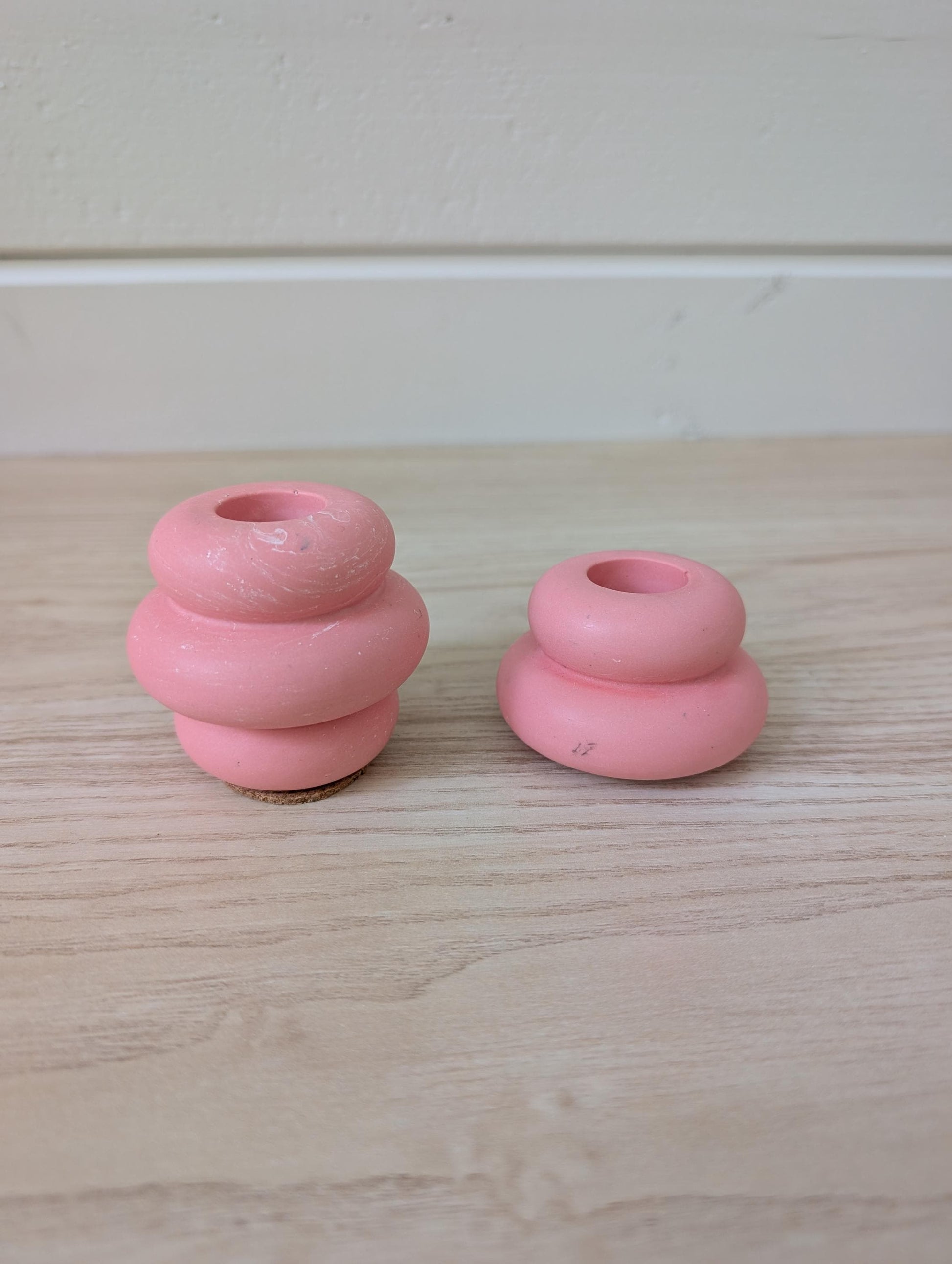 Pink Marbled Candlestick Holder Set