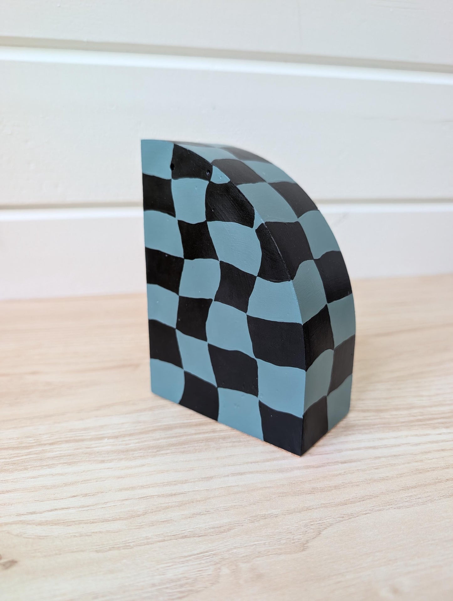 Curvy Checkered Bookend, Modern Maximalist Bookend