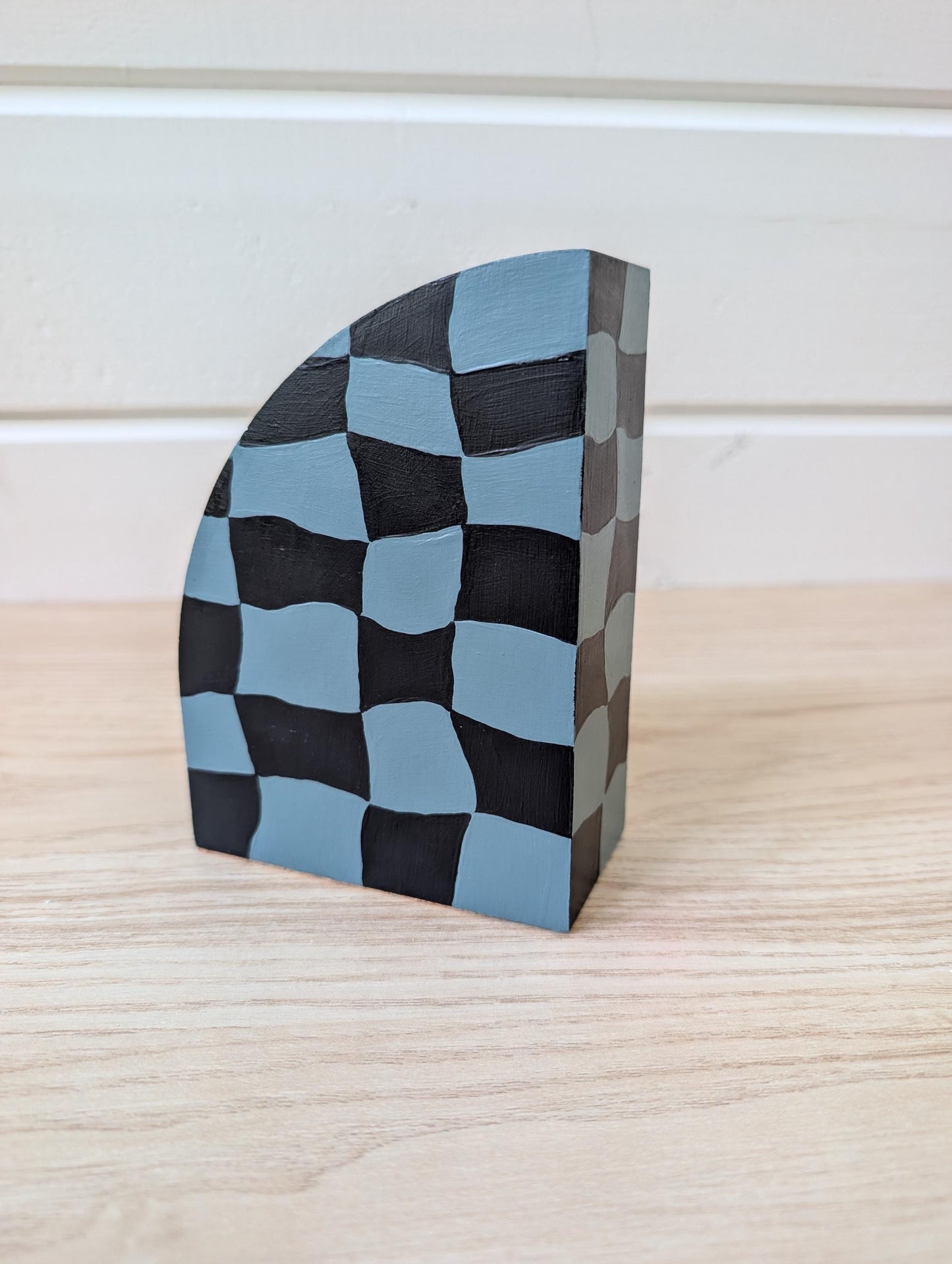 Curvy Checkered Bookend, Modern Maximalist Bookend