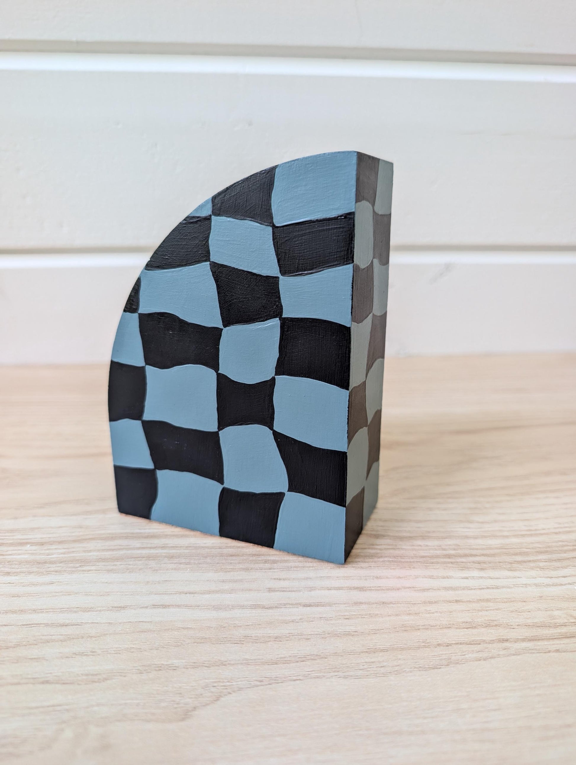 Curvy Checkered Bookend, Modern Maximalist Bookend
